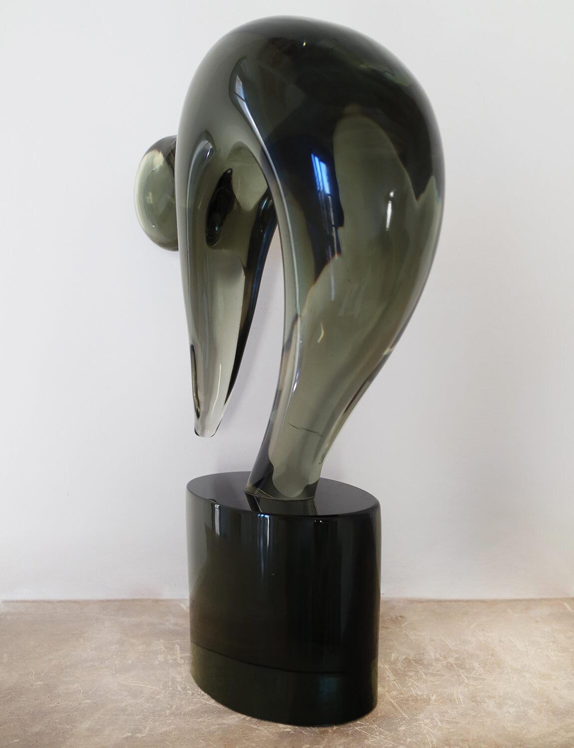 Mid-Century Modern Hand-blown Murano Glass Grey Sculpture Signed by Loredano Rosin '1936-1992' For Sale