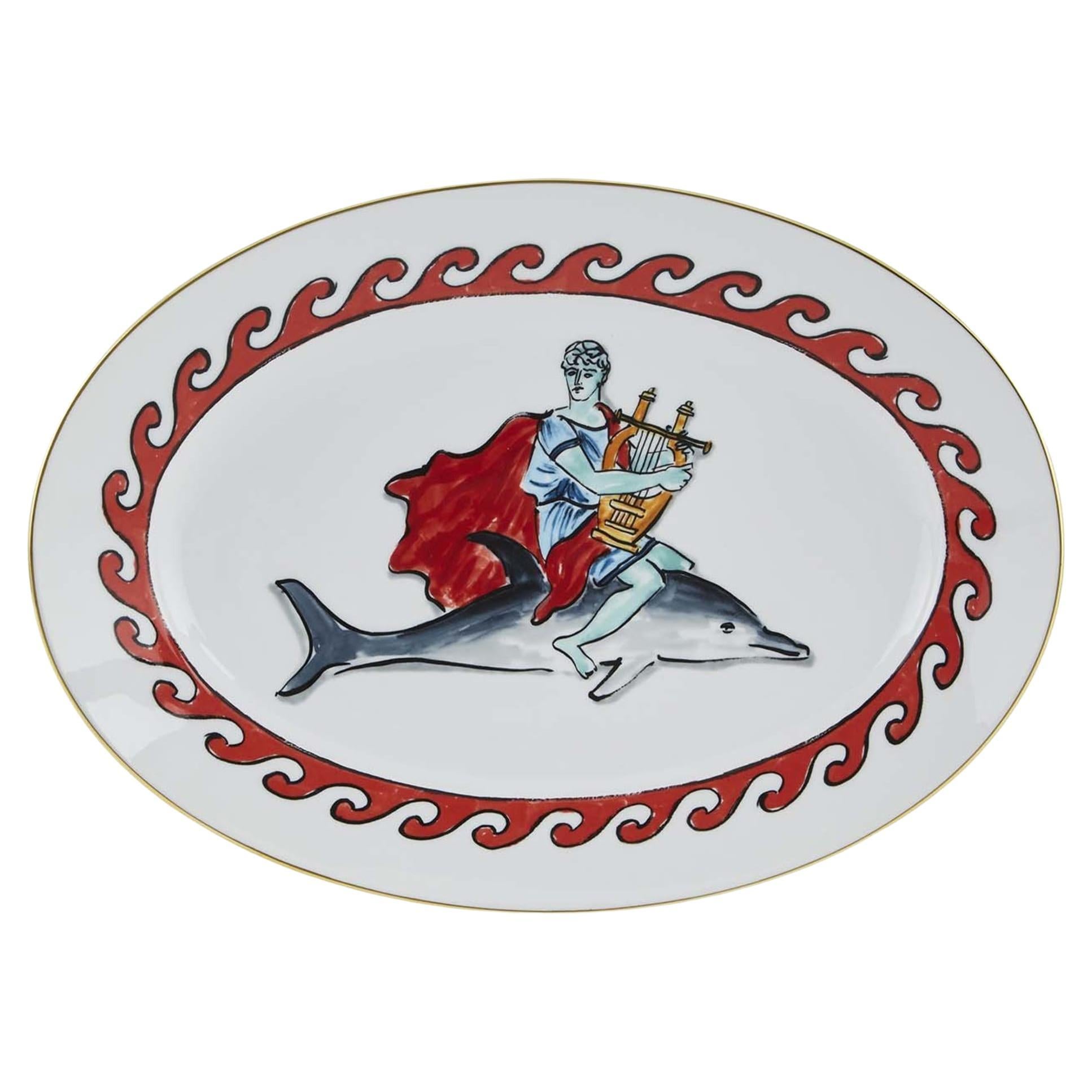 Il Viaggio di Nettuno White Oval Tray by Luke Edward Hall For Sale