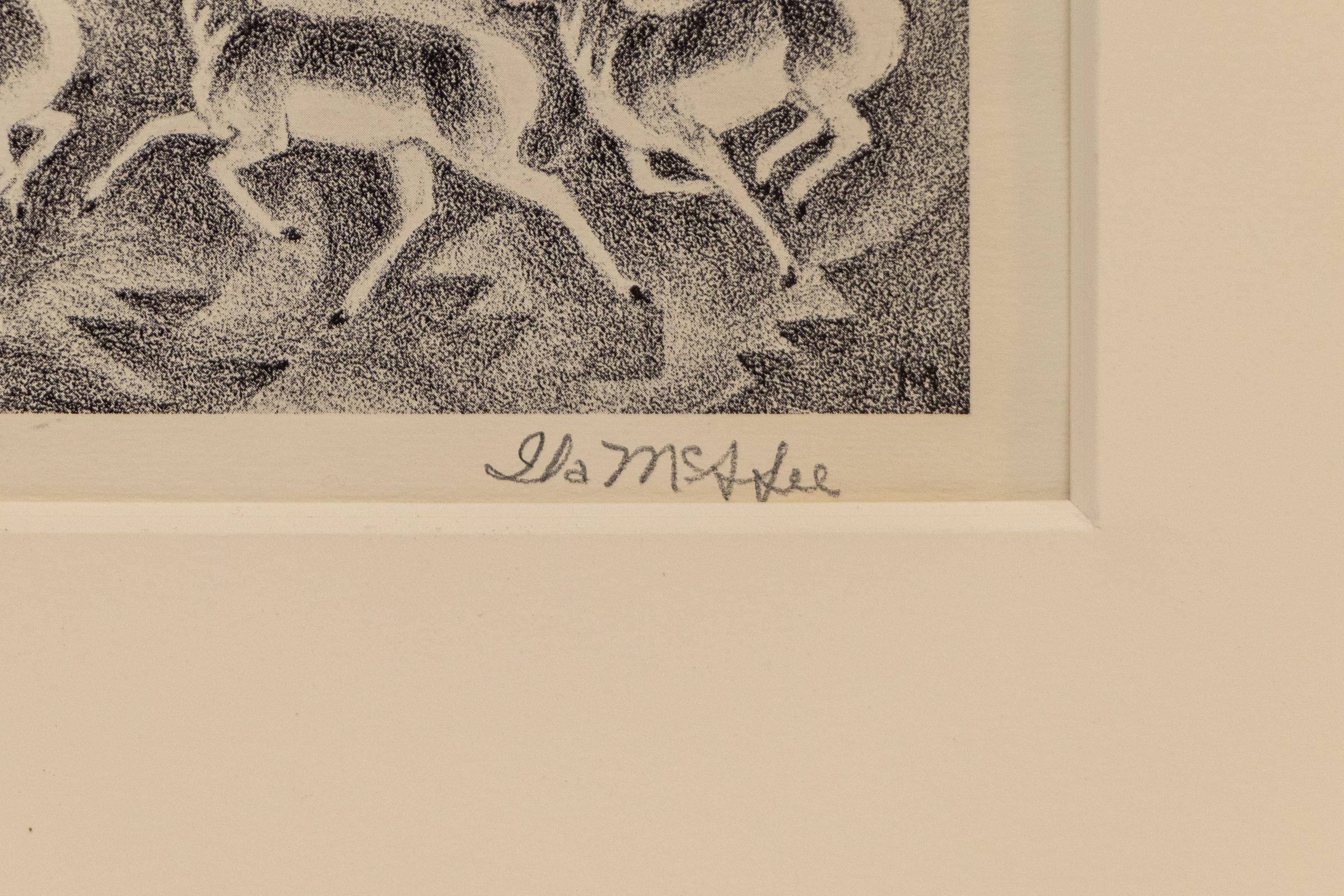 La parata che passa, litografia del XX secolo, deserto del sud-ovest con antilopi - Print American Modern di Ila Mae McAfee