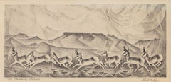 The Passing Parade, 20th Century Lithograph, Southwestern Desert with Antelope