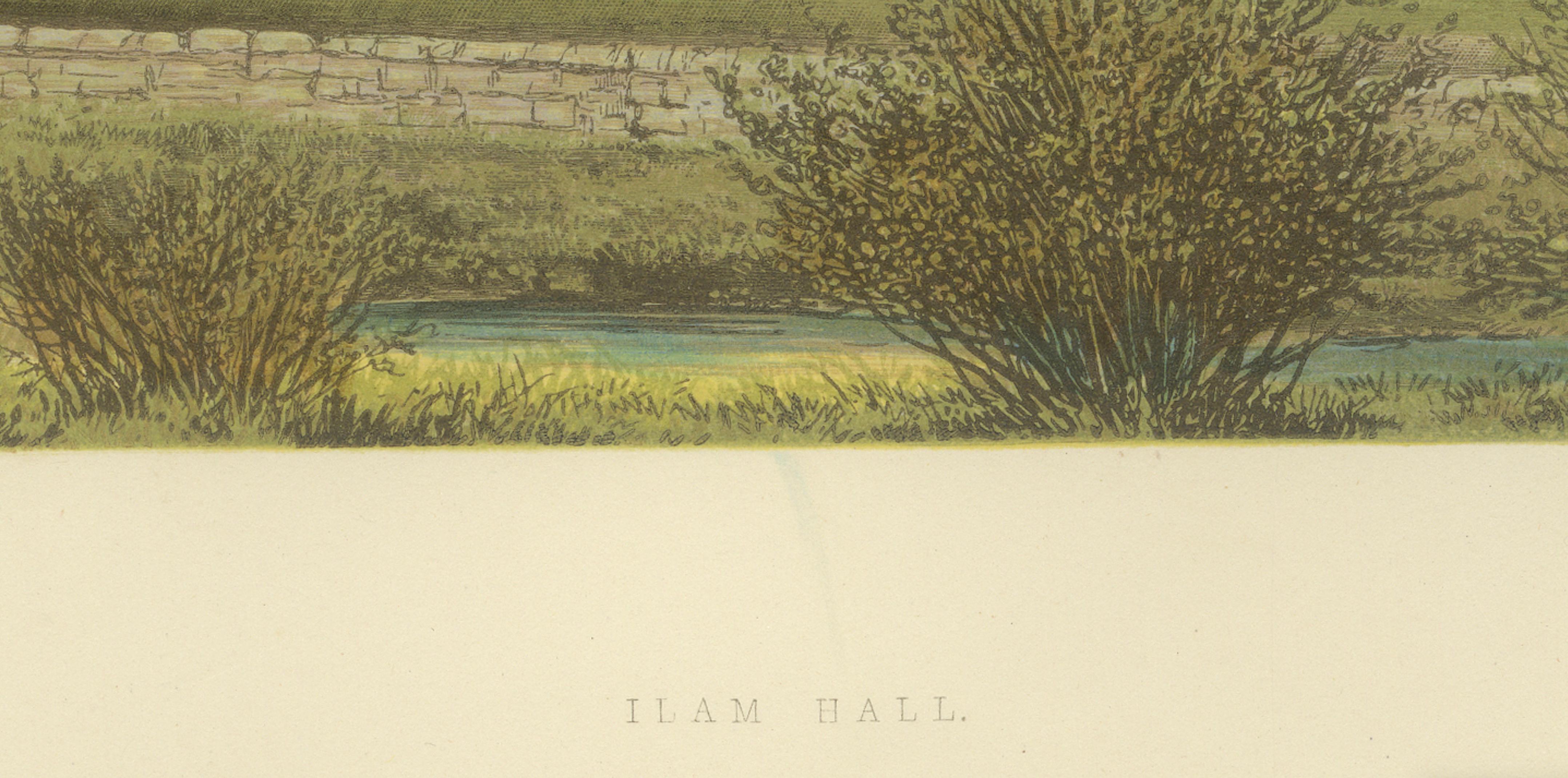Ilam Hall Gothic Revival Estate View, English Country House Engraving, c.1850