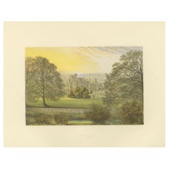 Ilam Hall Gothic Revival Estate View, English Country House Engraving, c.1850