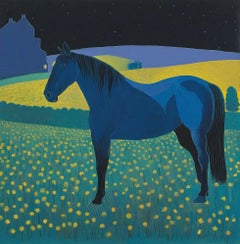 Cavallo blu, 70x70cm, stampa su tela. Edizione 20 pezzi.