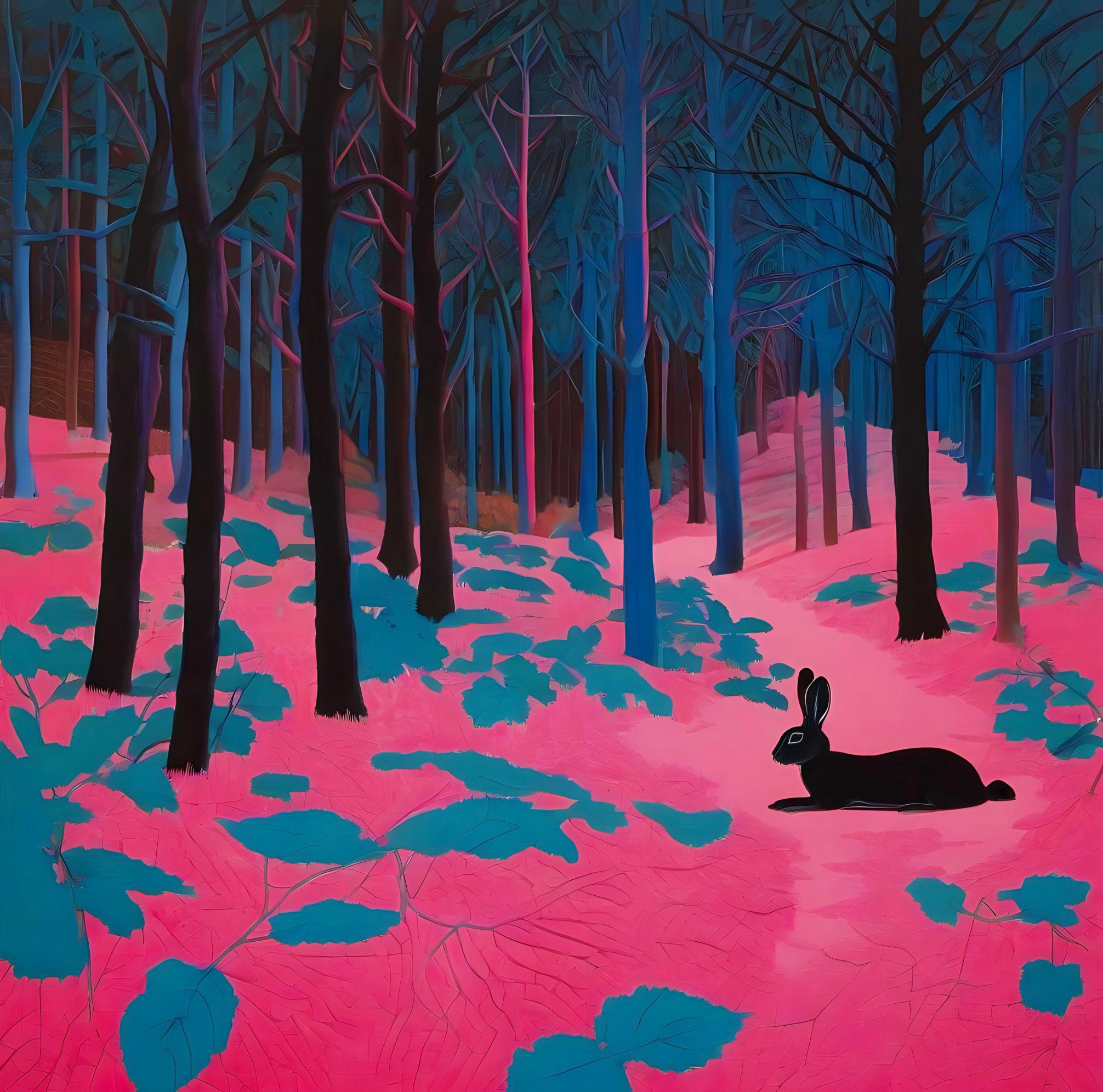 Landschaft mit Hare, 90x90cm, Druck auf Leinwand  – Print von Ilan Burkov