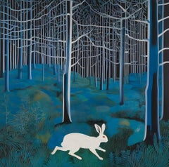 Landscape with a hare, 90x90cm, print on canvas 