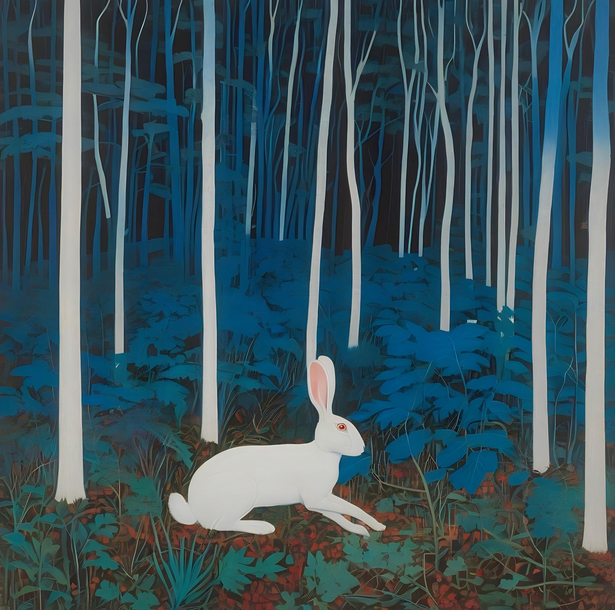Landscape with a hare, 90x90cm, print on canvas  - Print by Ilan Burkov