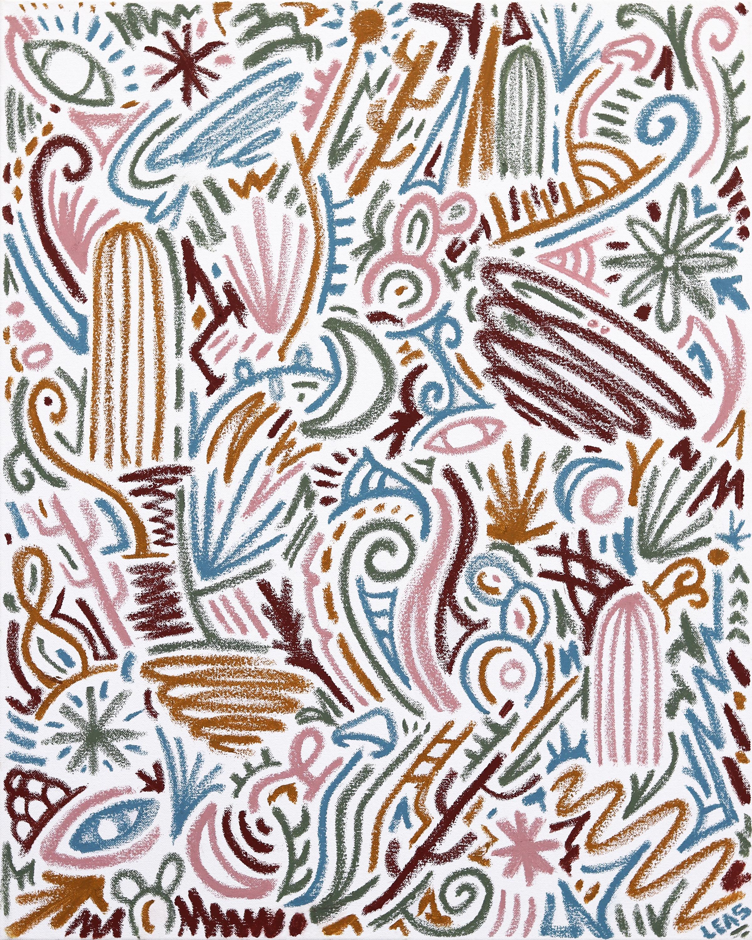 Ilan Leas Abstract Painting – Aerial Magic - Dynamik Linear Design Composition Aborigine inspiriertes Gemälde