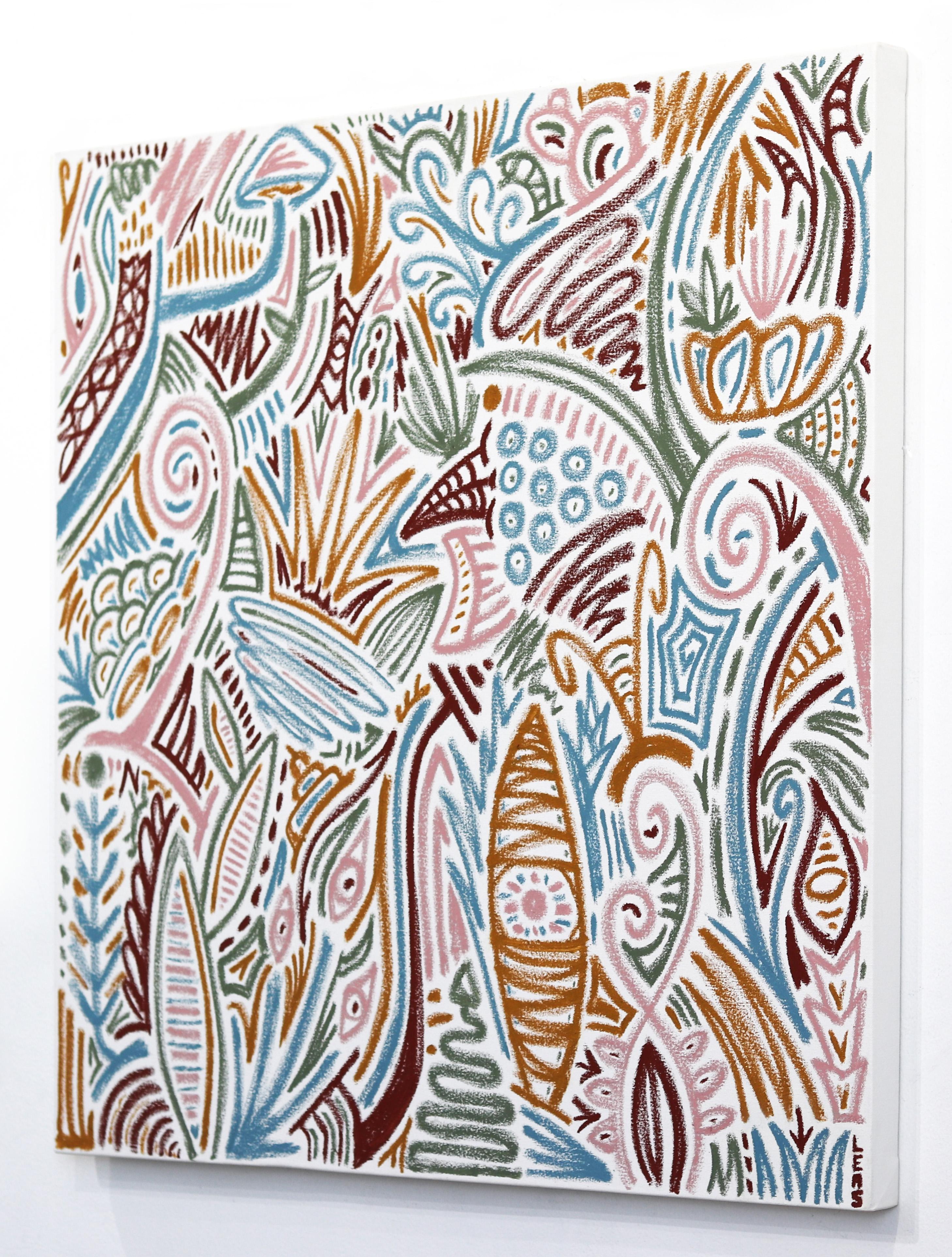 Ilan Leas uses graffiti-like strokes and bold angles to converge creating an intriguing balance of organized chaos in his drawings. His dynamic linear design compositions are aboriginal inspired paintings with a unique artistic approach. Leas draws