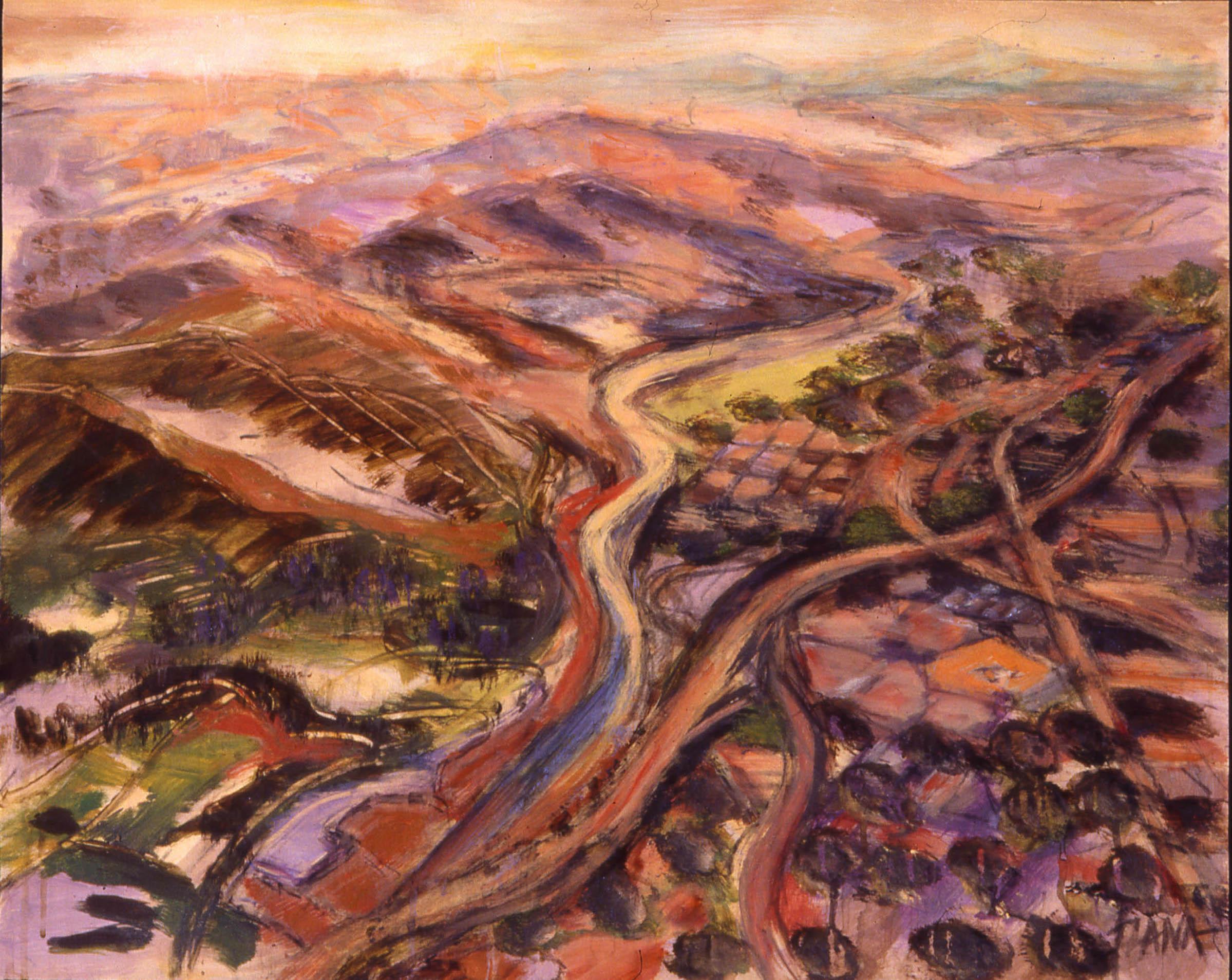 Ilana Bloch Landscape Painting – Ventura-Fwy mit Blick nach Westen