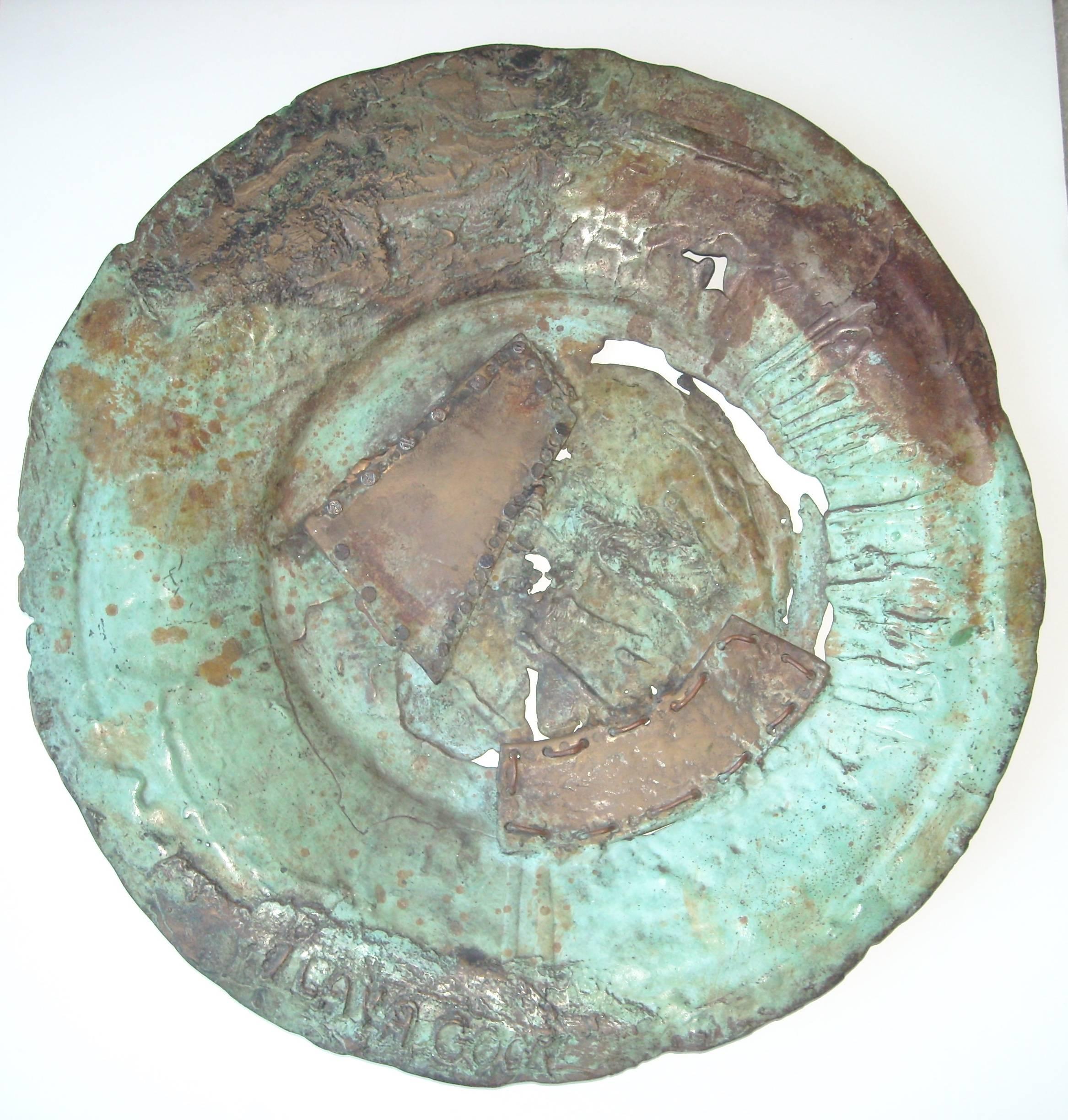 American Ilana Goor Bronze, Large Plate or Charger Verdigris Patina, Signed