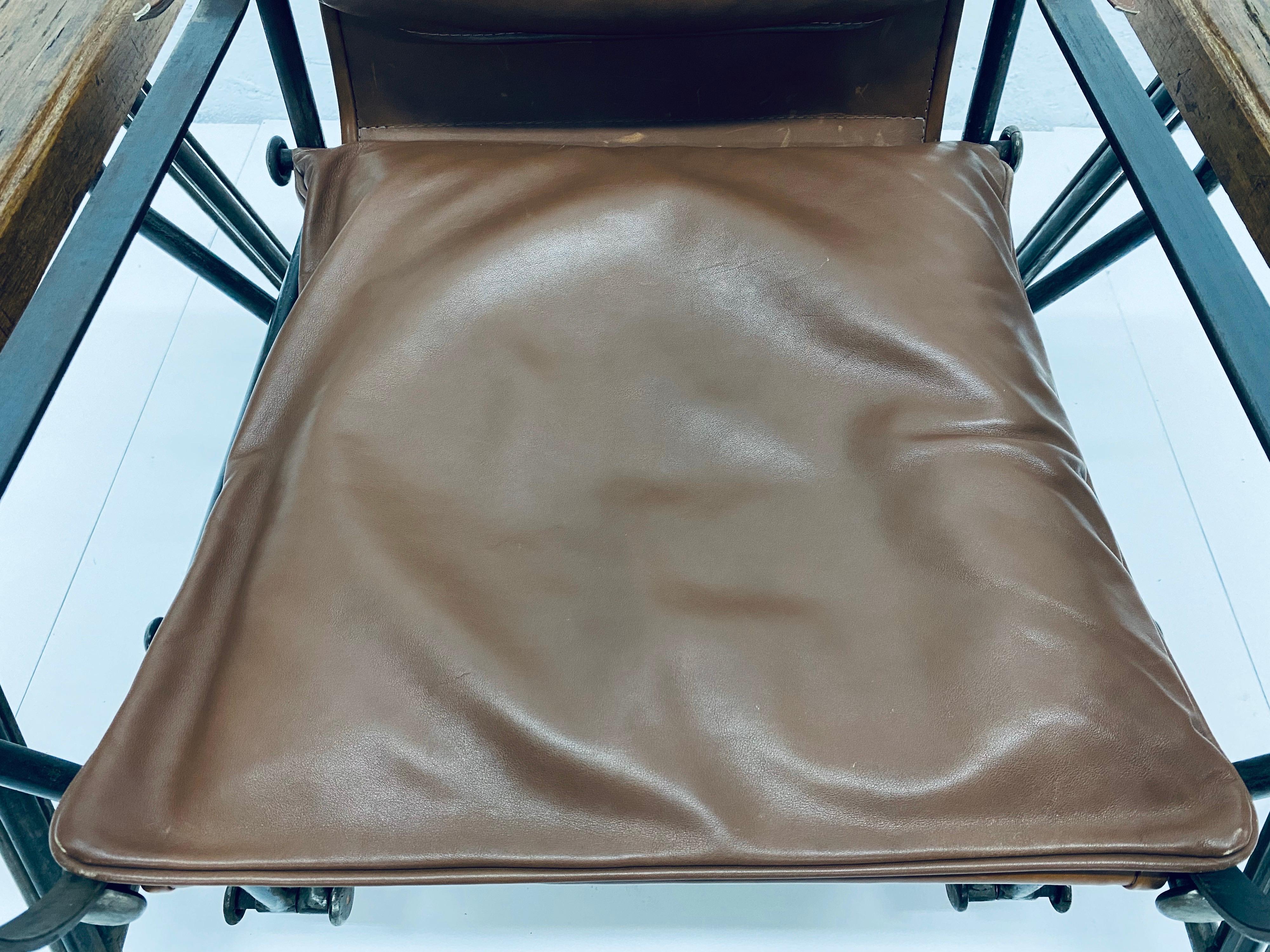 Ilana Goor Brown Leather and Iron Glide Lounge Chair, 1970s 5