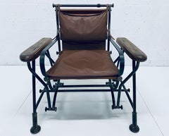 Ilana Goor Brown Leather and Iron Glide Lounge Chair, 1970s