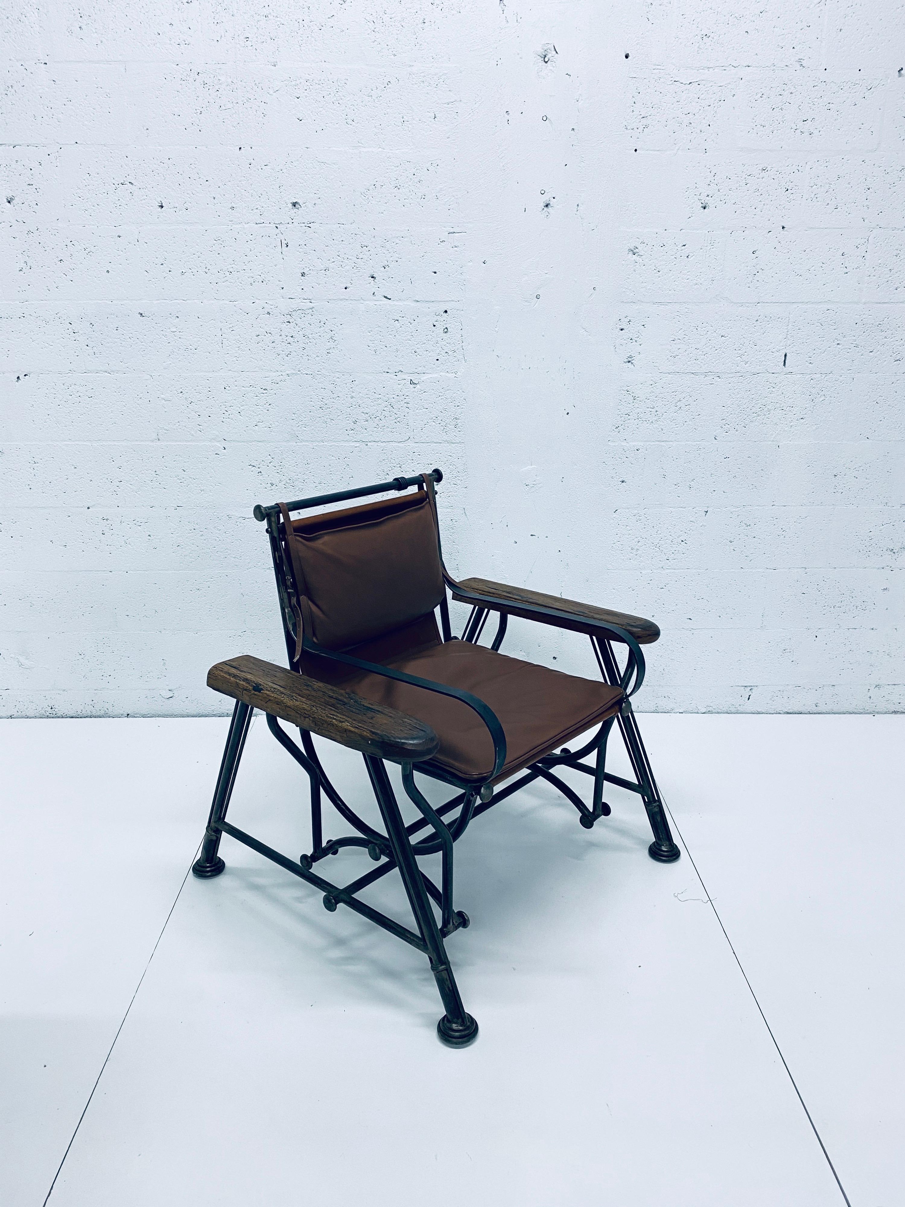 Ilana Goor Brown Leather and Iron Glide Lounge Chair, 1970s 13