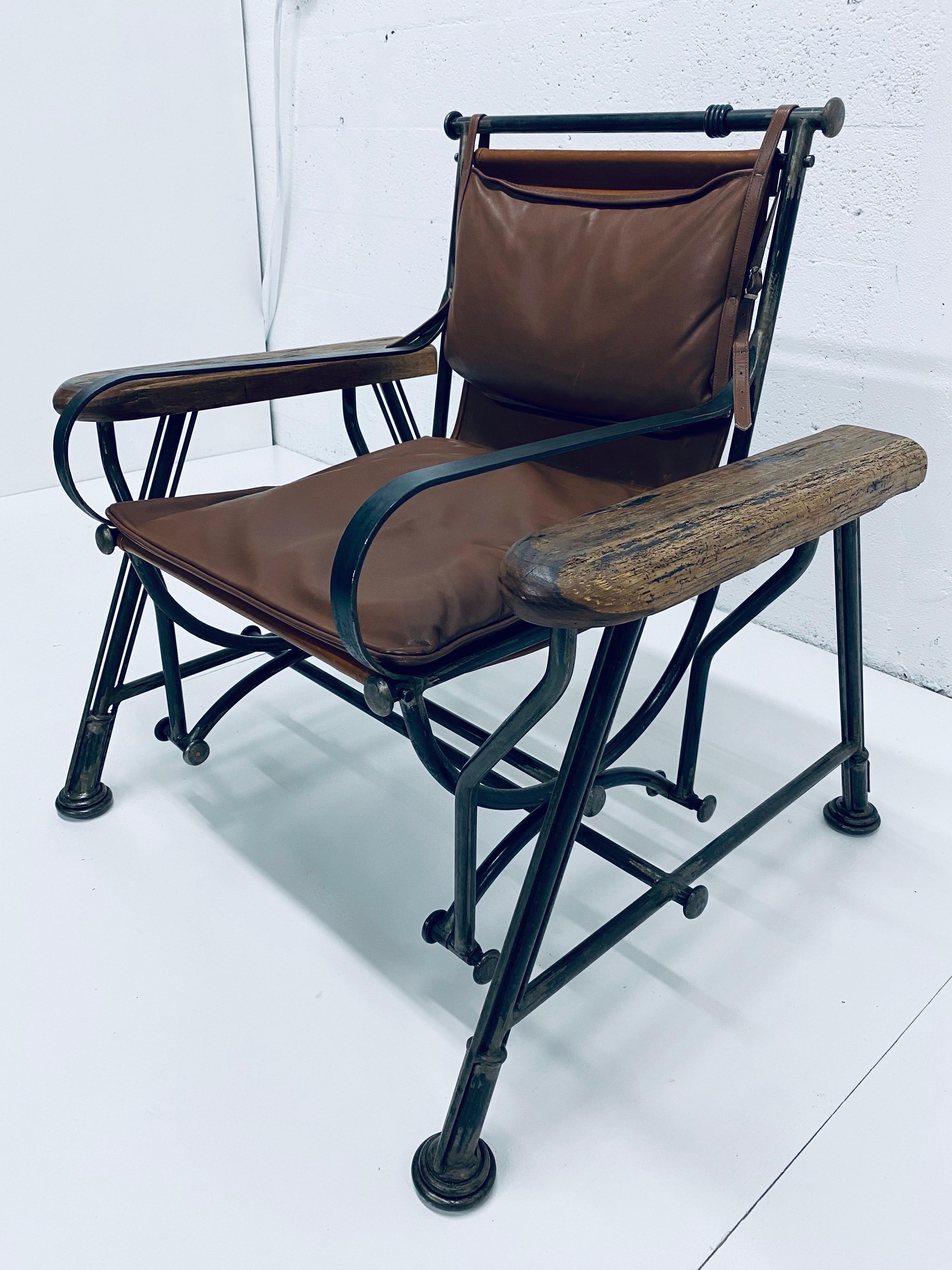 Mid-Century Modern Ilana Goor Brown Leather and Iron Glide Lounge Chair, 1970s