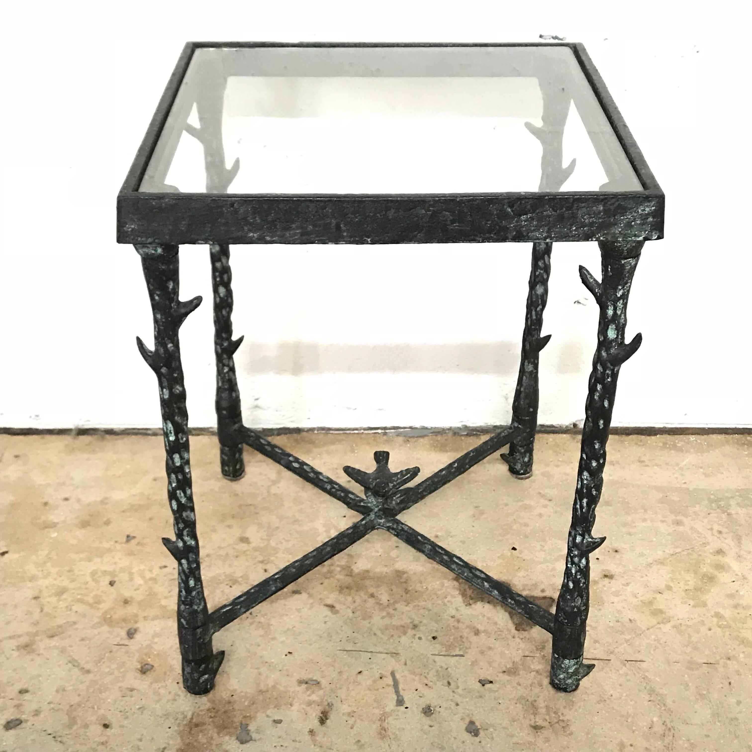 Israeli Ilana Goor Brutalist Bronze Side or End Table with Bird and Flower