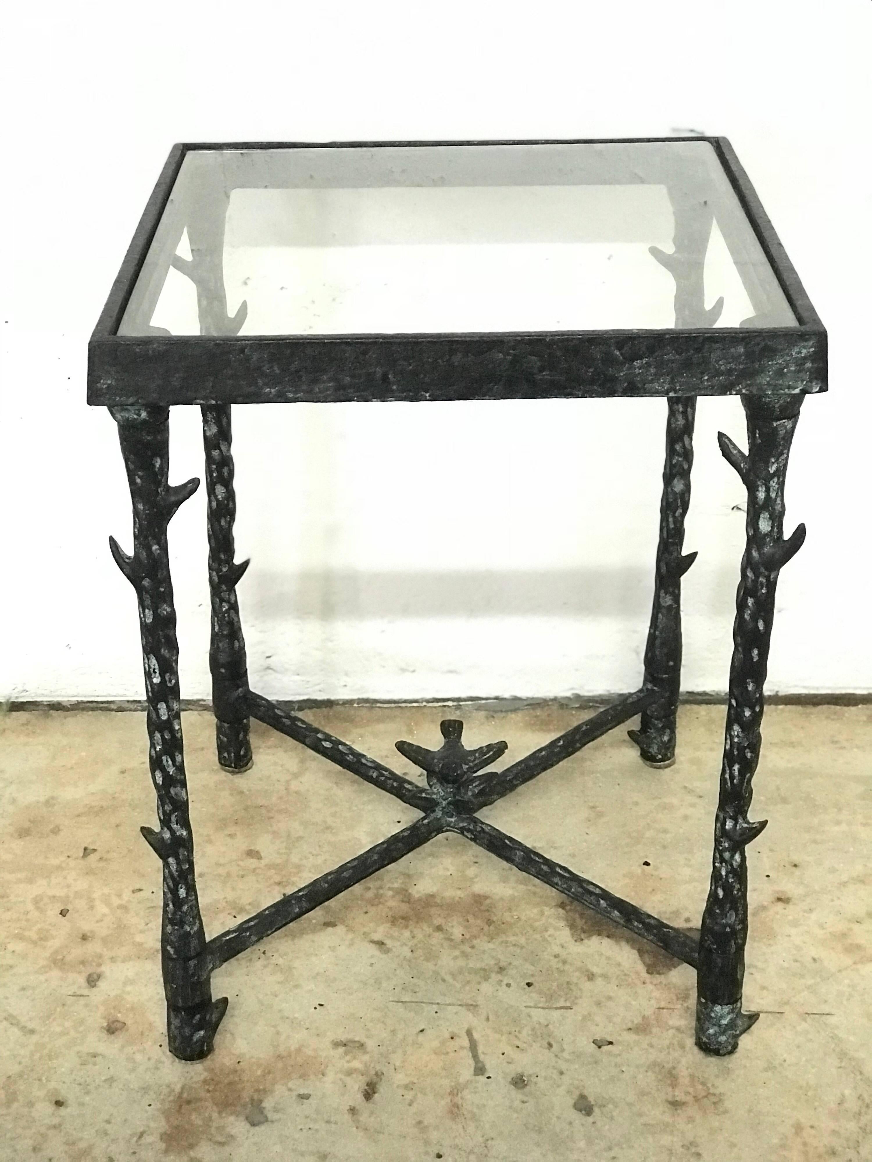 Ilana Goor Brutalist Bronze Side or End Table with Bird and Flower In Excellent Condition In Miami, FL