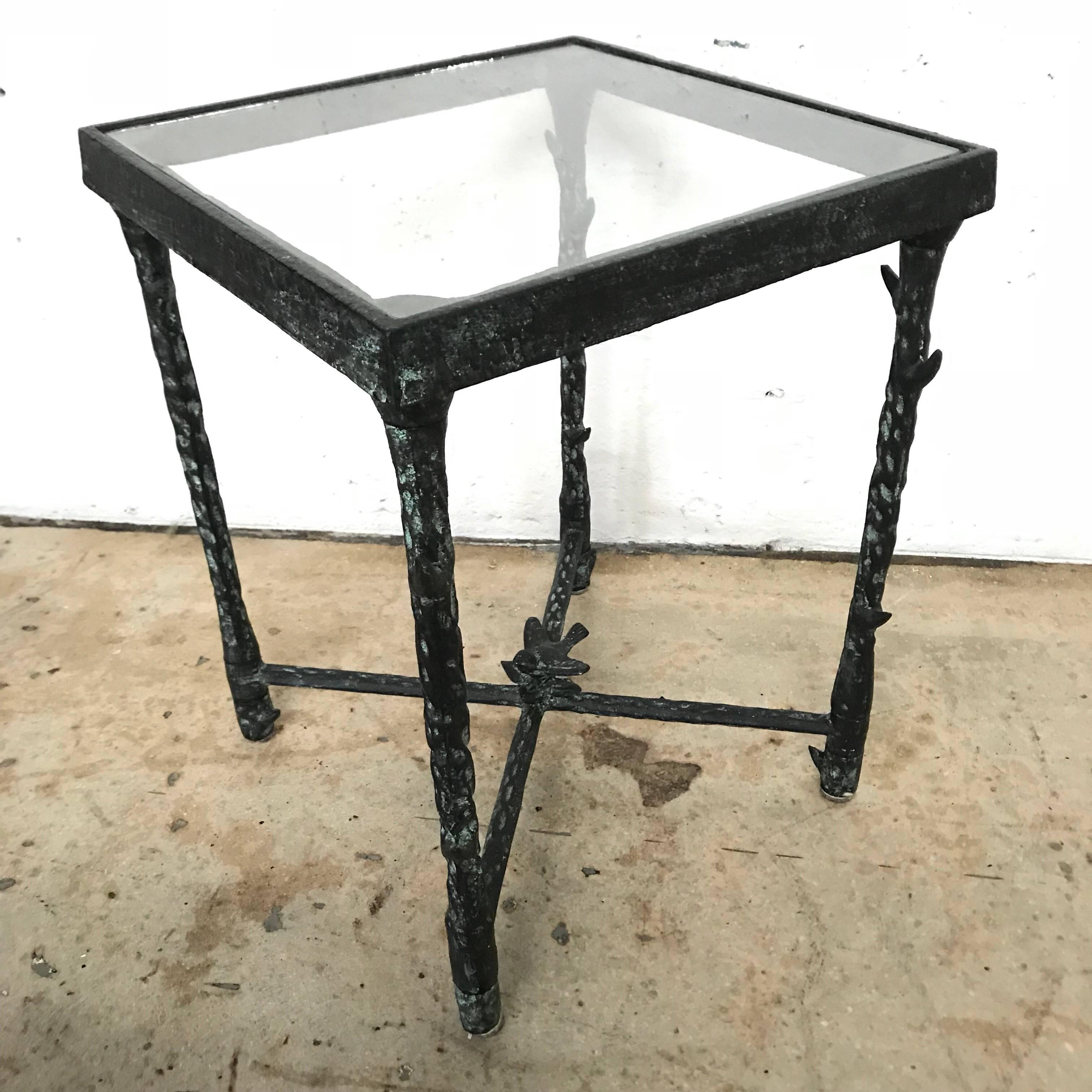 20th Century Ilana Goor Brutalist Bronze Side or End Table with Bird and Flower