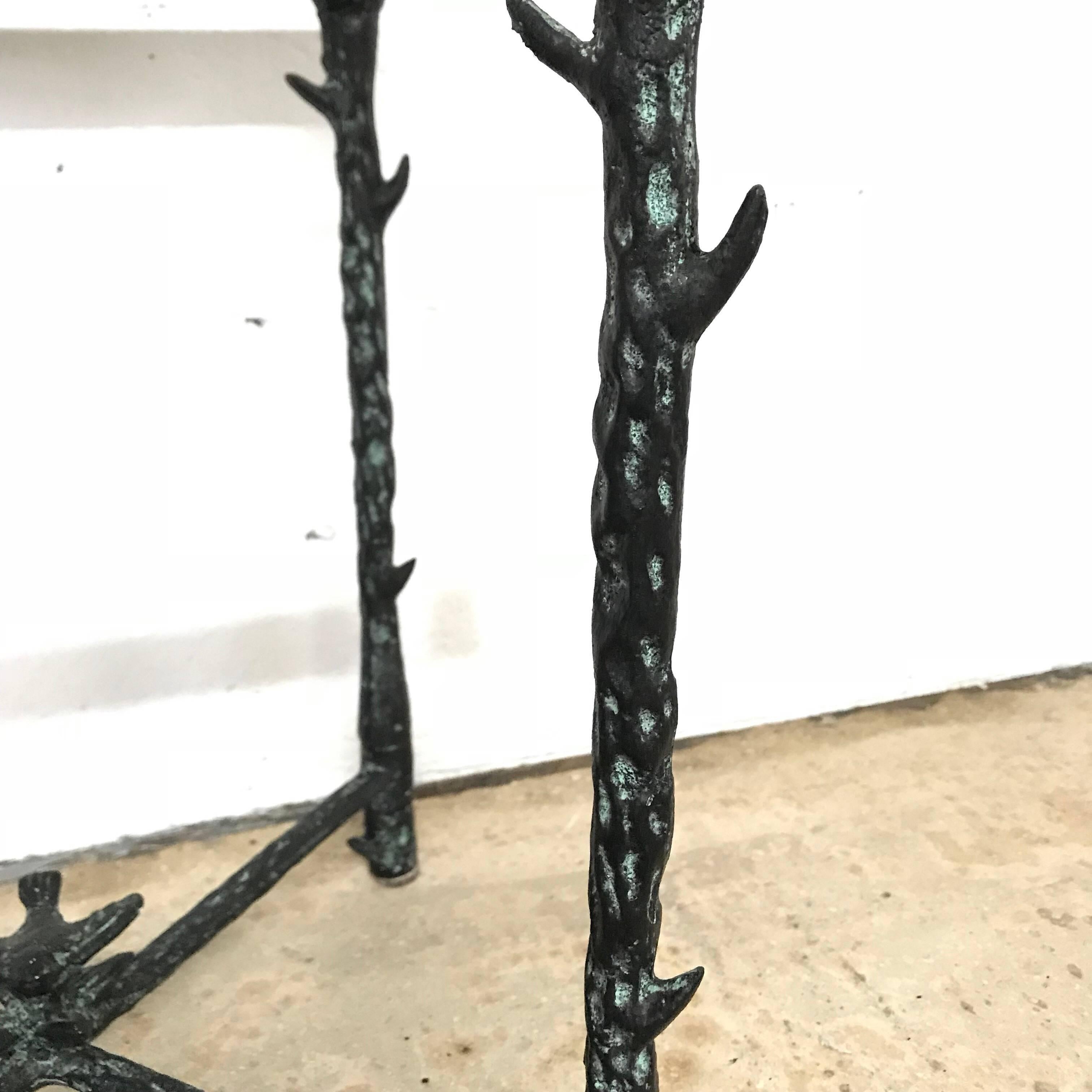 Ilana Goor Brutalist Bronze Side or End Table with Bird and Flower 2