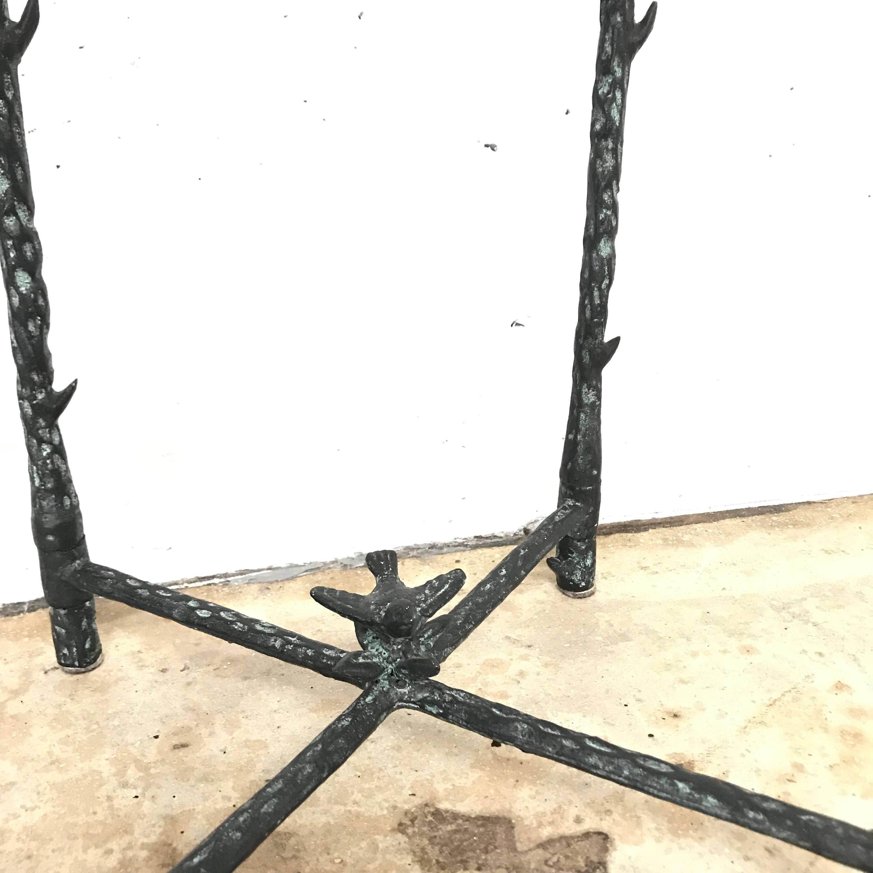 Ilana Goor Brutalist Bronze Side or End Table with Bird and Flower 4