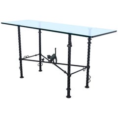 Ilana Goor Brutalist Console Table with Bronze Cat and Bird, Signed, 1980s Ilana Goor Brutalist Console Table with Bronze Cat and Bird, Signed, 1980s