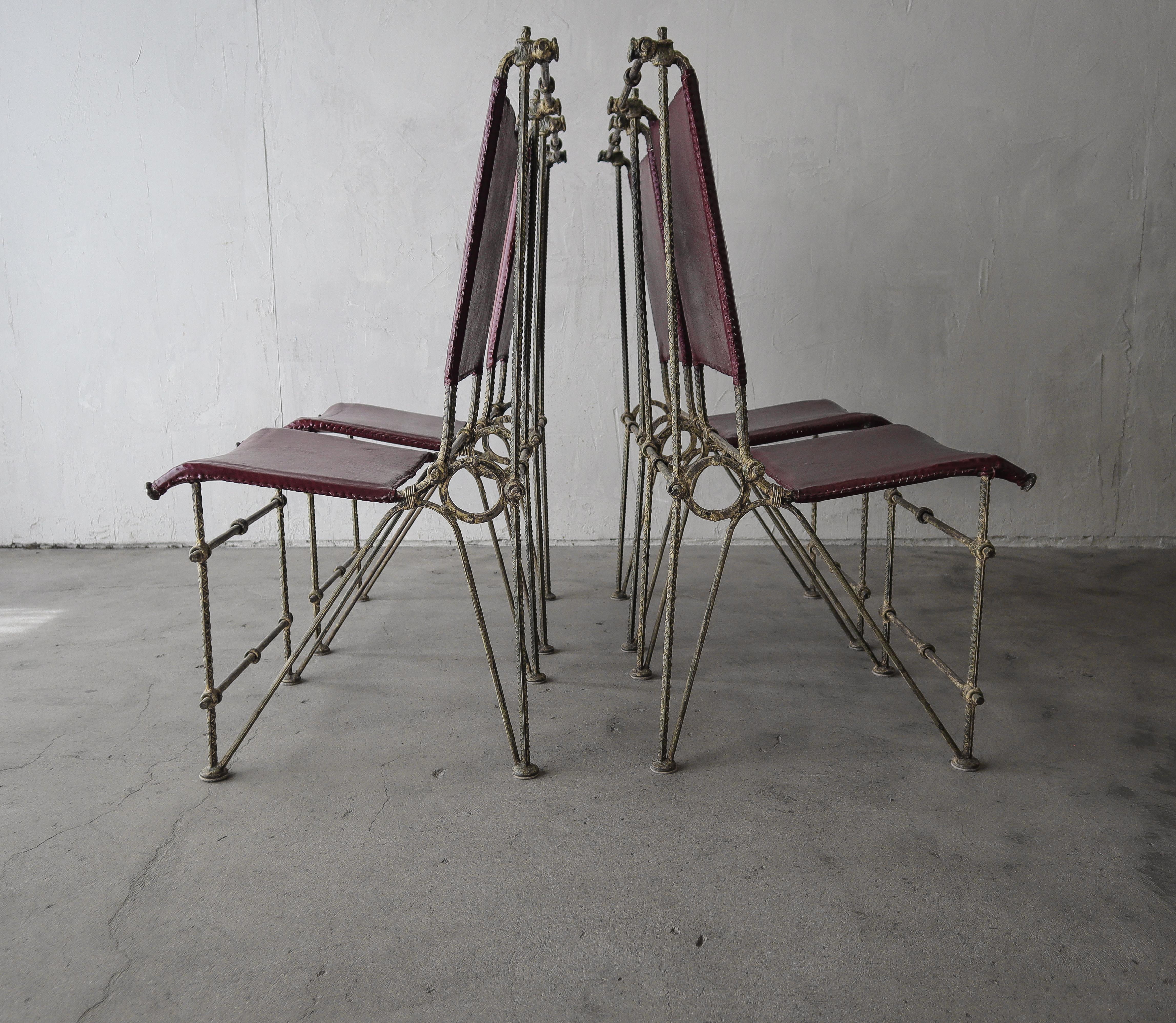 Ilana Goor Handwrought Metal and Leather Dining Chairs For Sale 4