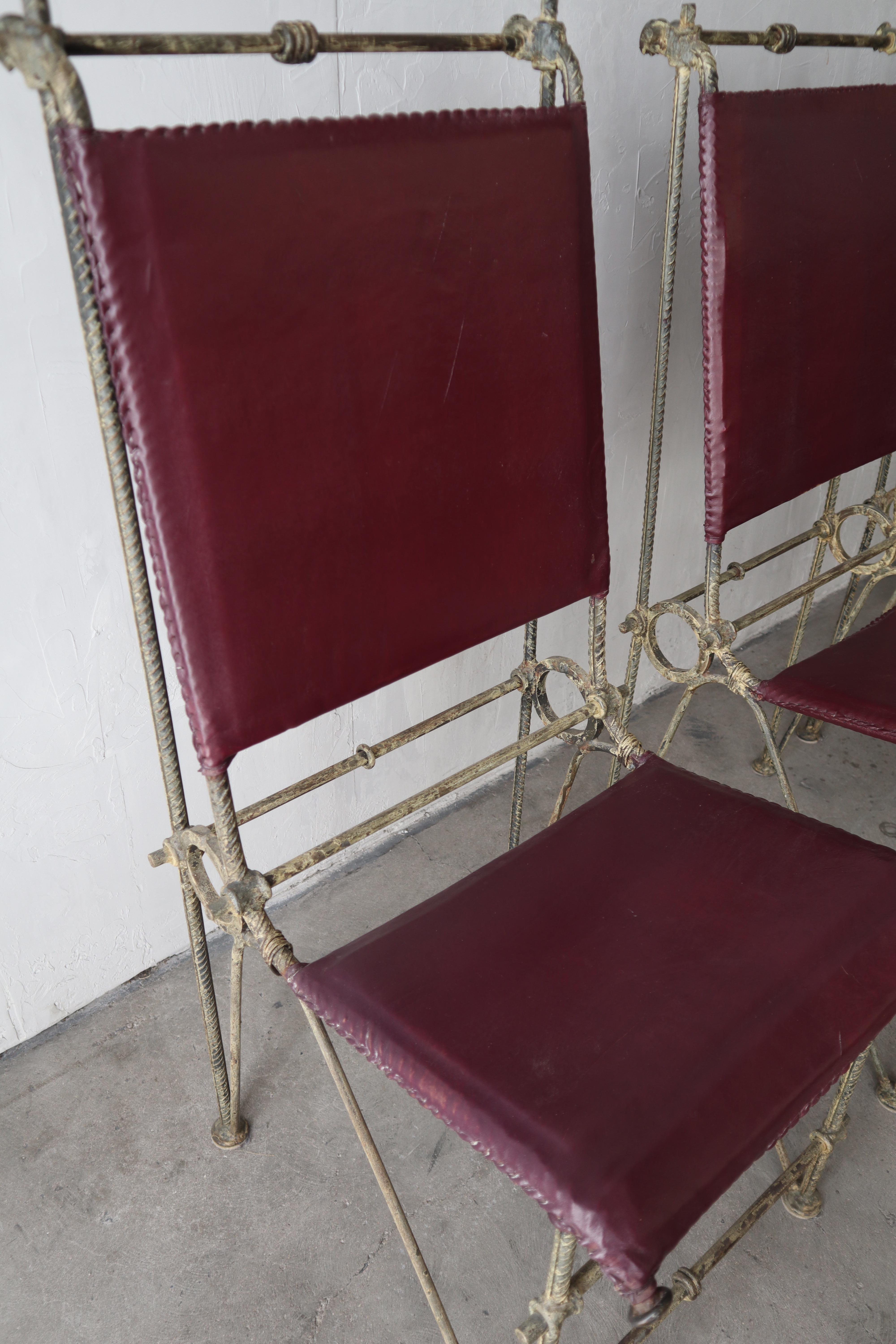 Ilana Goor Handwrought Metal and Leather Dining Chairs In Good Condition For Sale In Las Vegas, NV