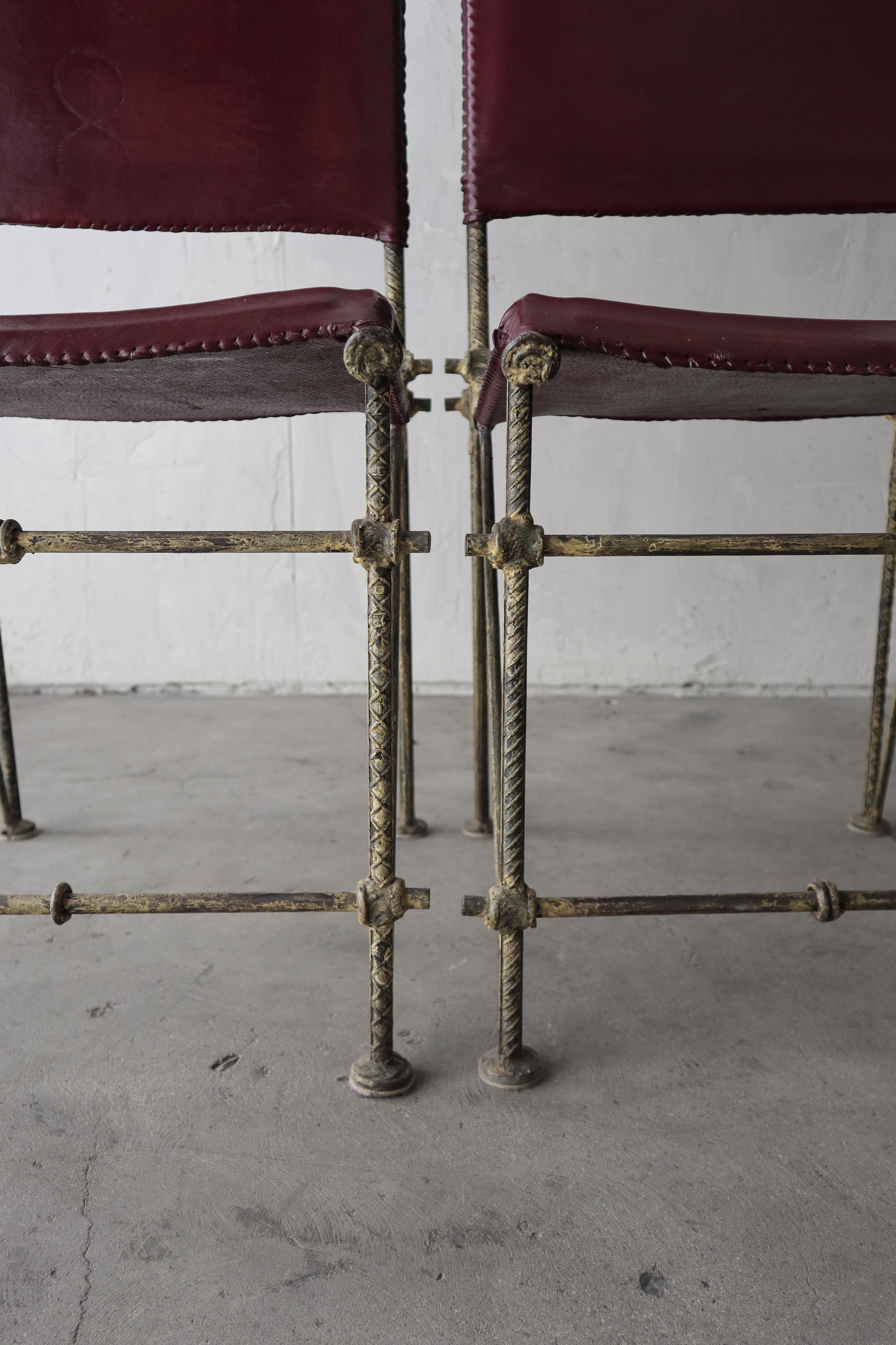 Ilana Goor Handwrought Metal and Leather Dining Chairs For Sale 3