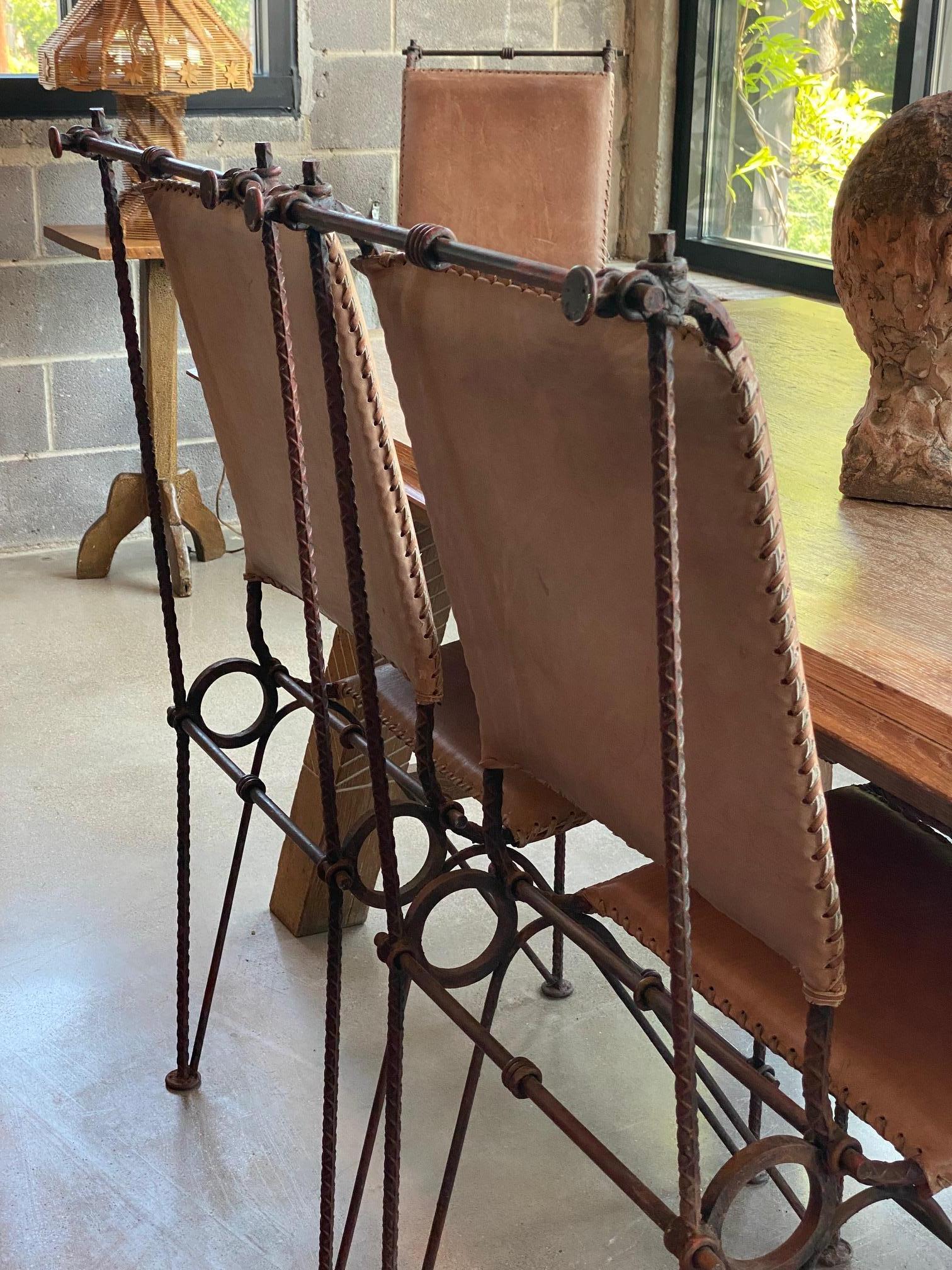 Ilana Goor Iron and Leather Chairs, Set of Four, Israel, 1980's In Good Condition For Sale In Austin, TX