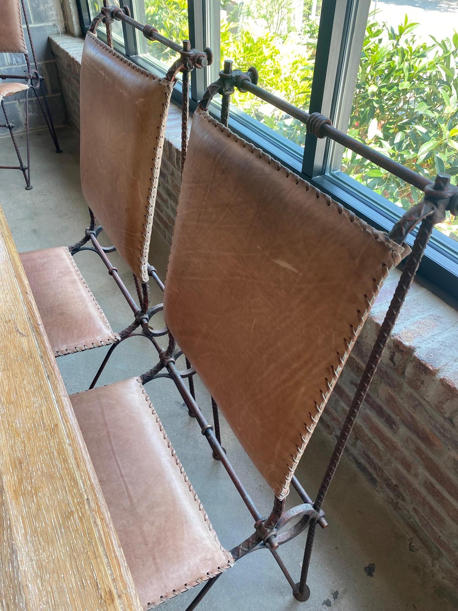 Ilana Goor Iron and Leather Chairs, Set of Four, Israel, 1980's For Sale 2