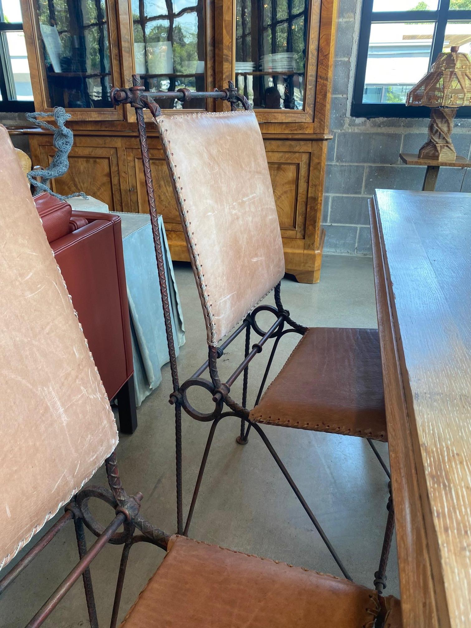 Ilana Goor Iron and Leather Chairs, Set of Four, Israel, 1980's For Sale 3