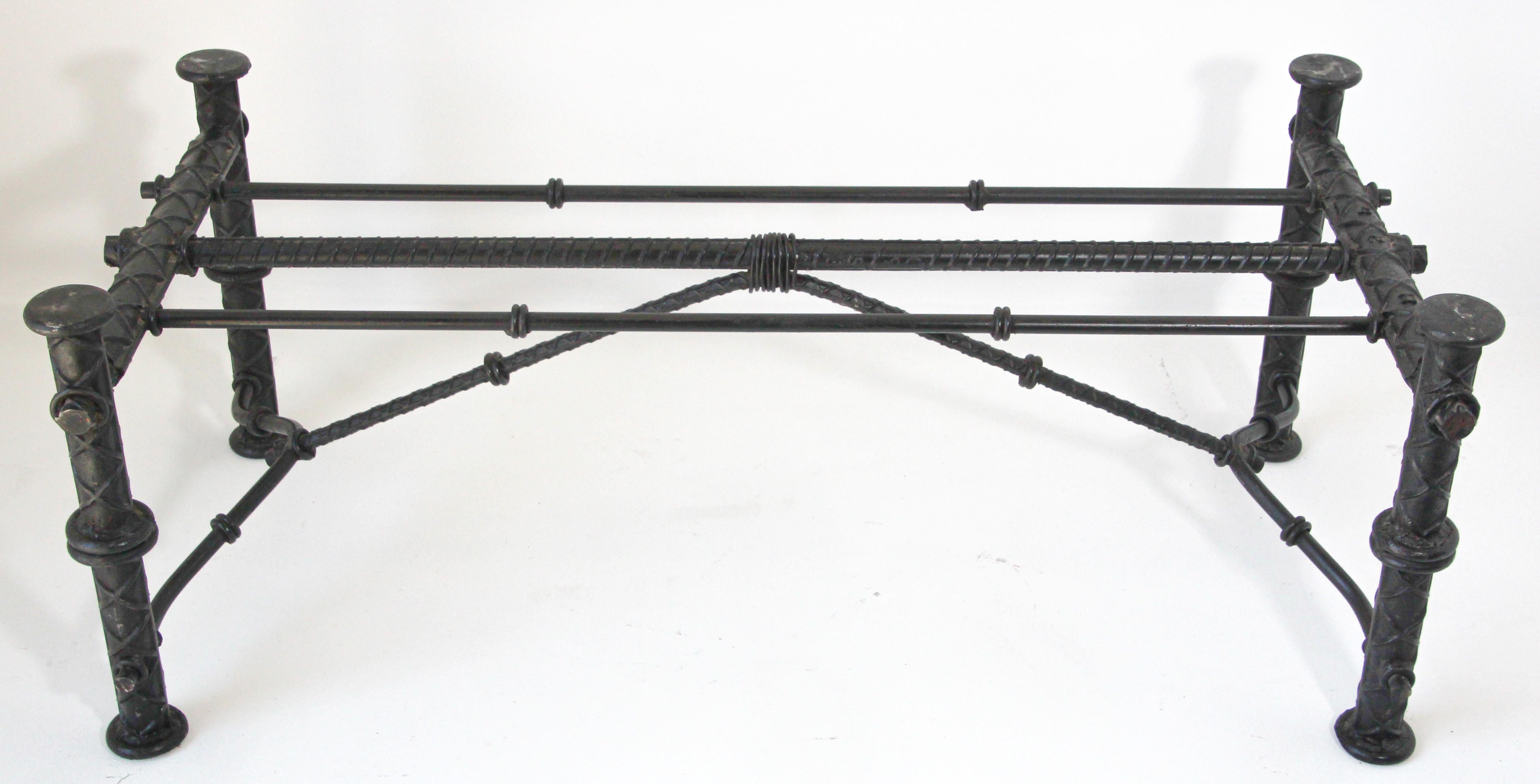 Impressive large Ilana Goor style Iron coffee table base with her typical rebar type construction.
Stunning Ilana Goor iron coffee table base with amazing sculptural Industrial Brutalist frame.
Numbered, no signature.
Base only, no glass top.
  