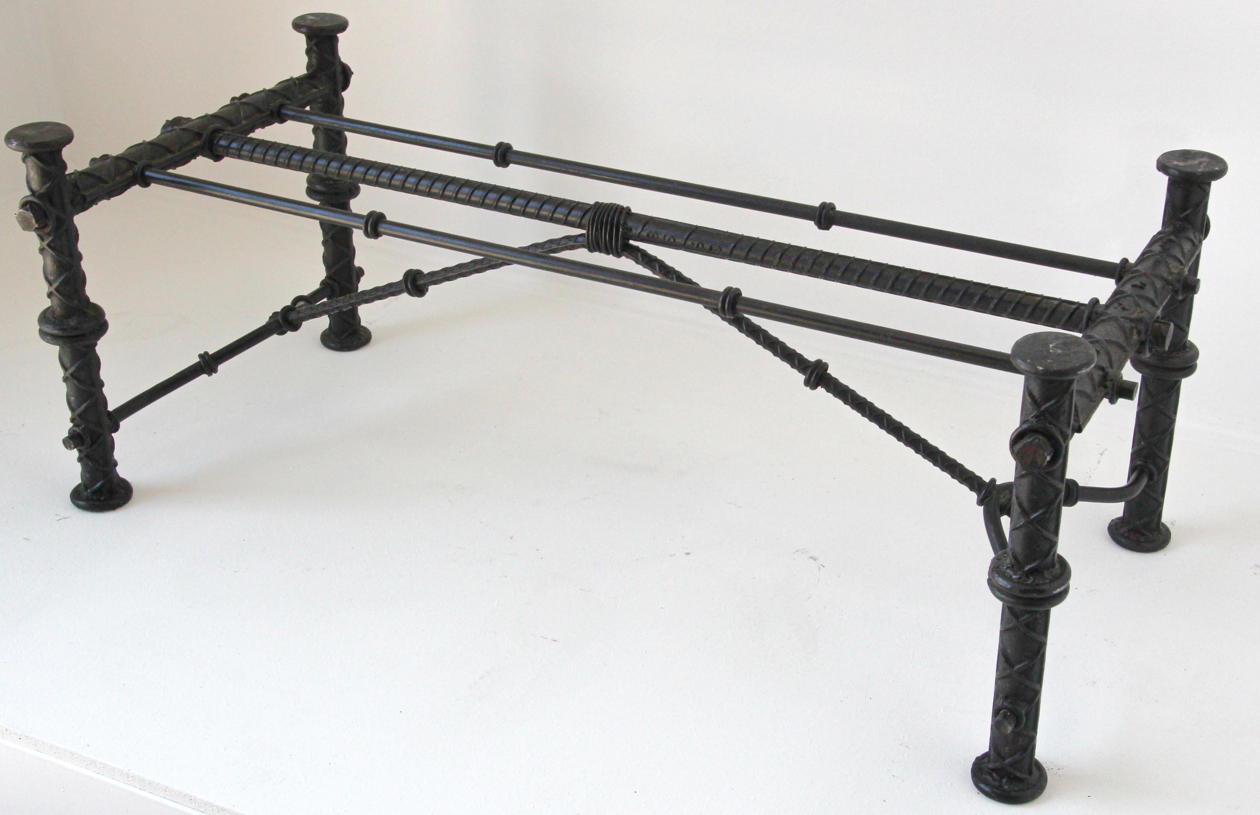 American Ilana Goor Style Iron Brutalist Table Base For Sale