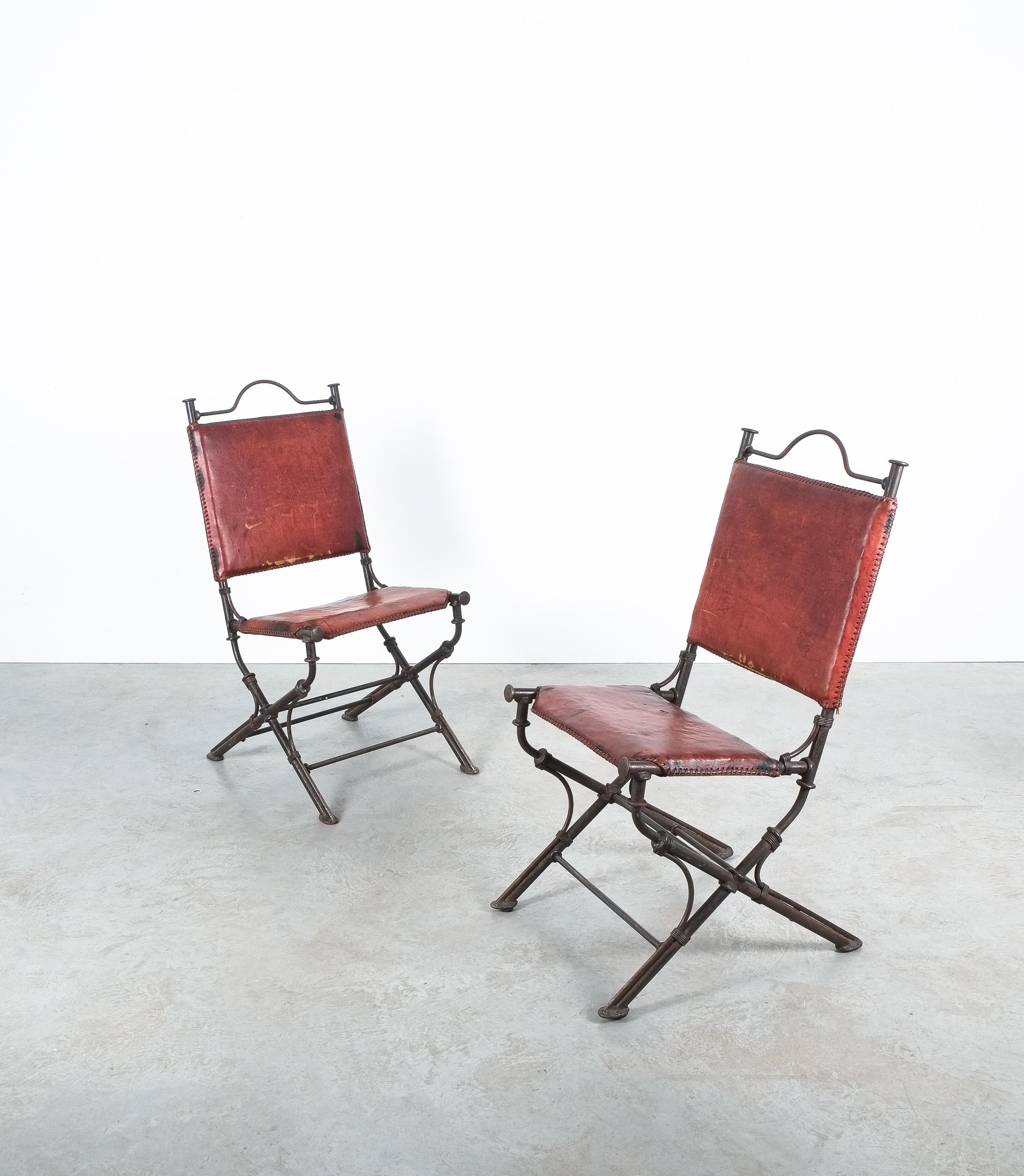 Mid-Century Modern Ilana Goor Style Wrought Iron Leather Garden Chair Mid-Century For Sale