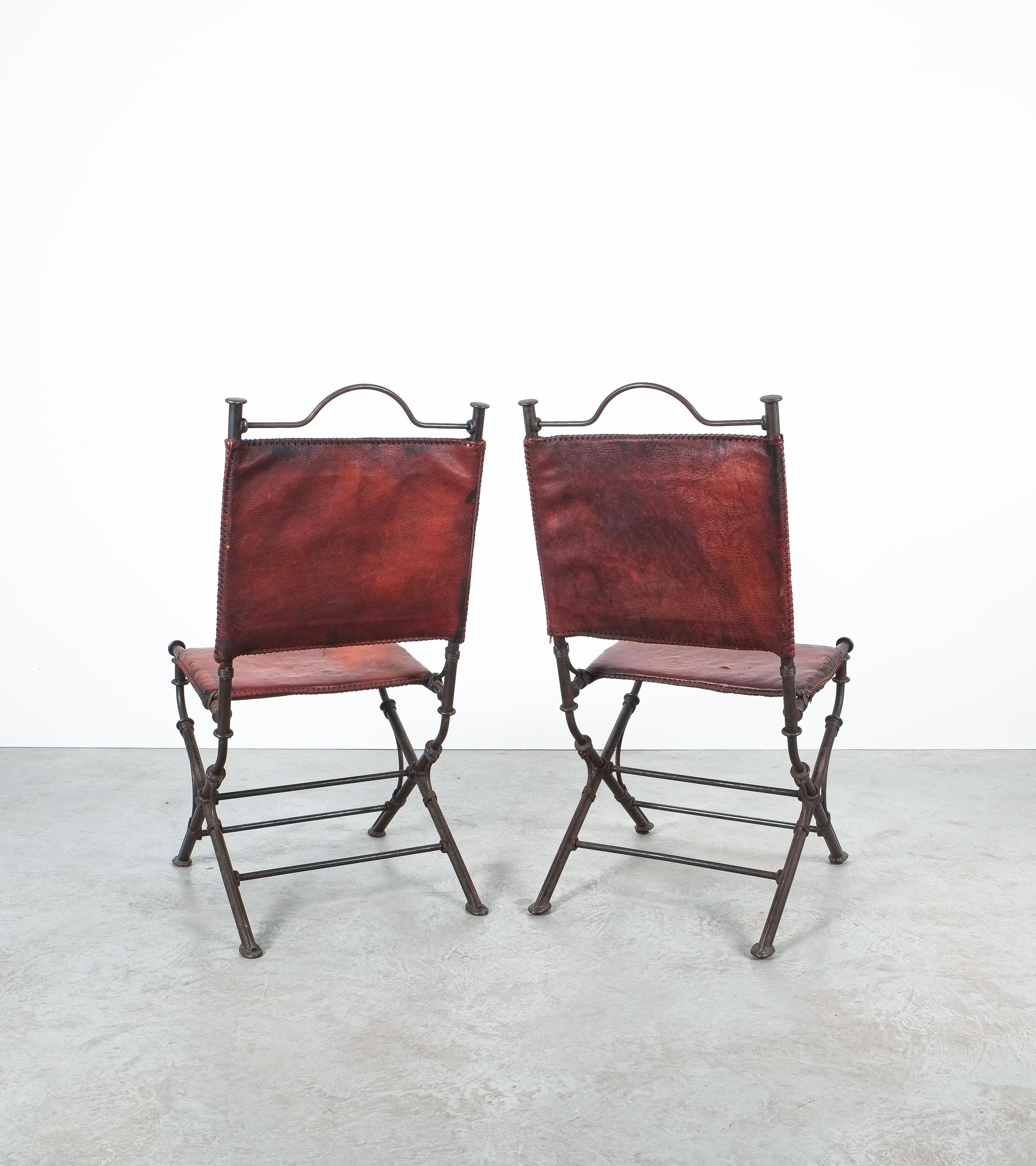 American Ilana Goor Style Wrought Iron Leather Garden Chair Mid-Century For Sale