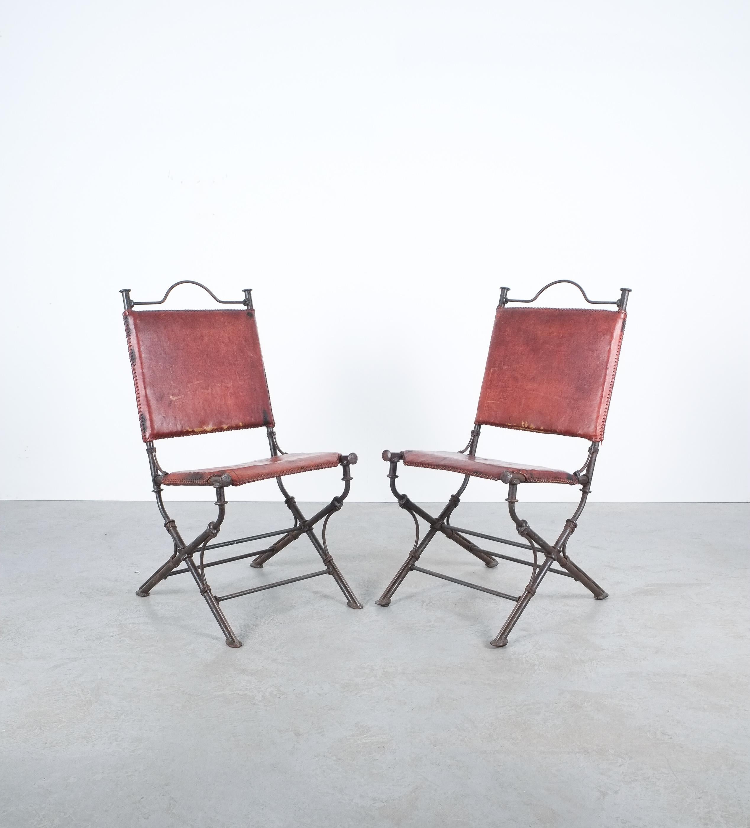 Mid-20th Century Ilana Goor Style Wrought Iron Leather Garden Chair Mid-Century For Sale