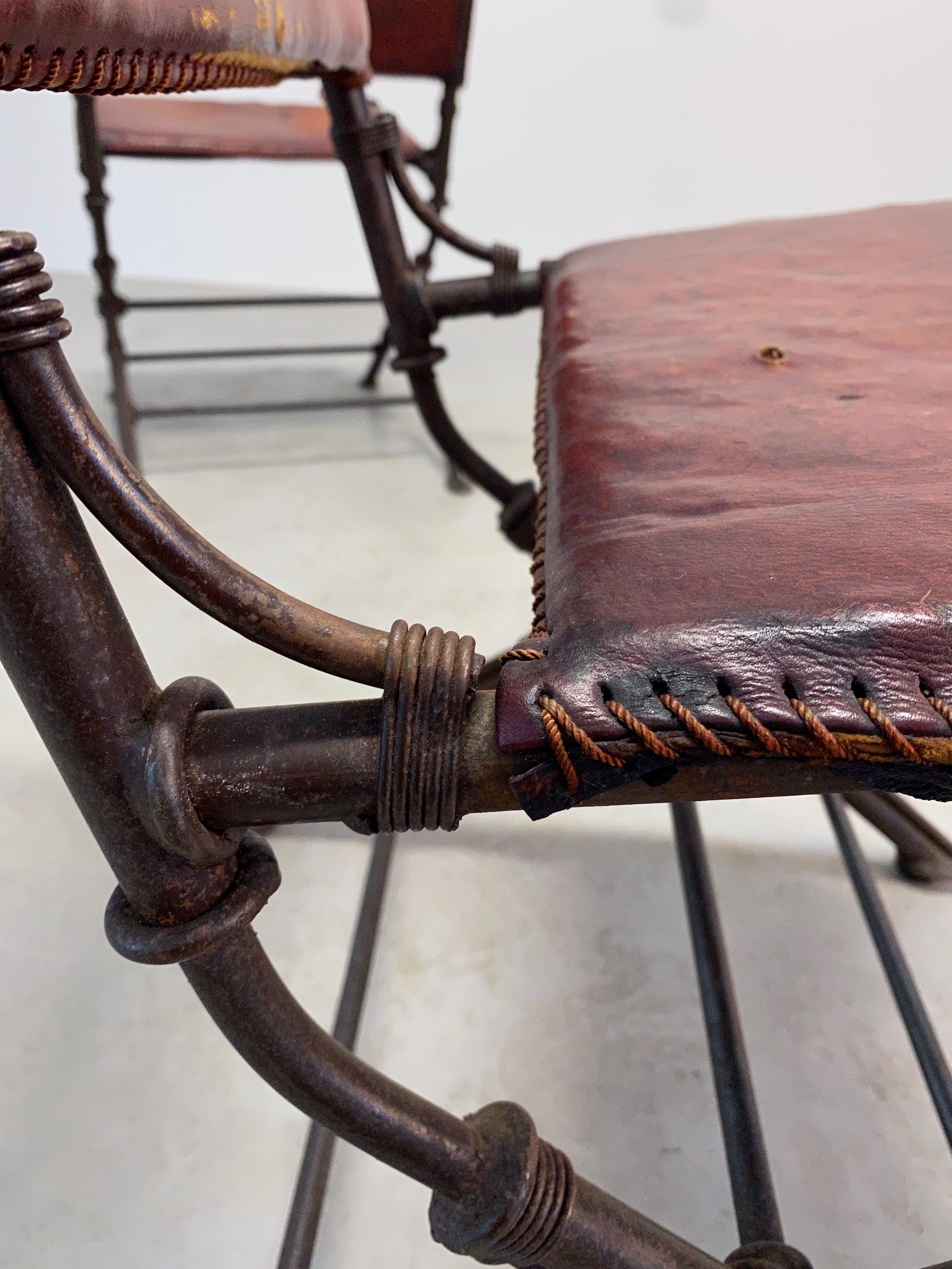 Ilana Goor Style Wrought Iron Leather Garden Chair Mid-Century For Sale 1