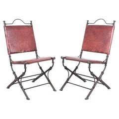 Ilana Goor Style Wrought Iron Leather Garden Chairs