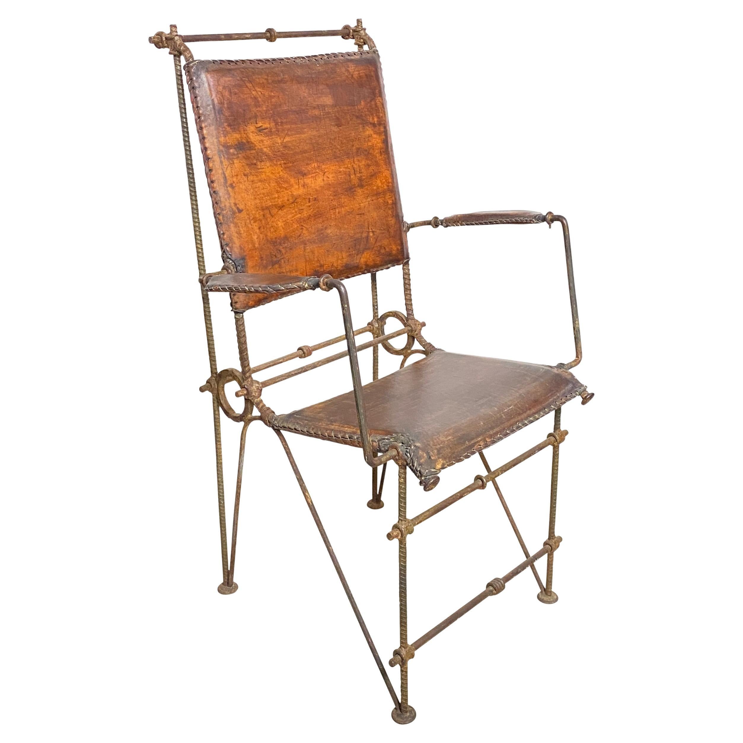 Ilana Goor Wrought Iron and Leather Armchair  For Sale