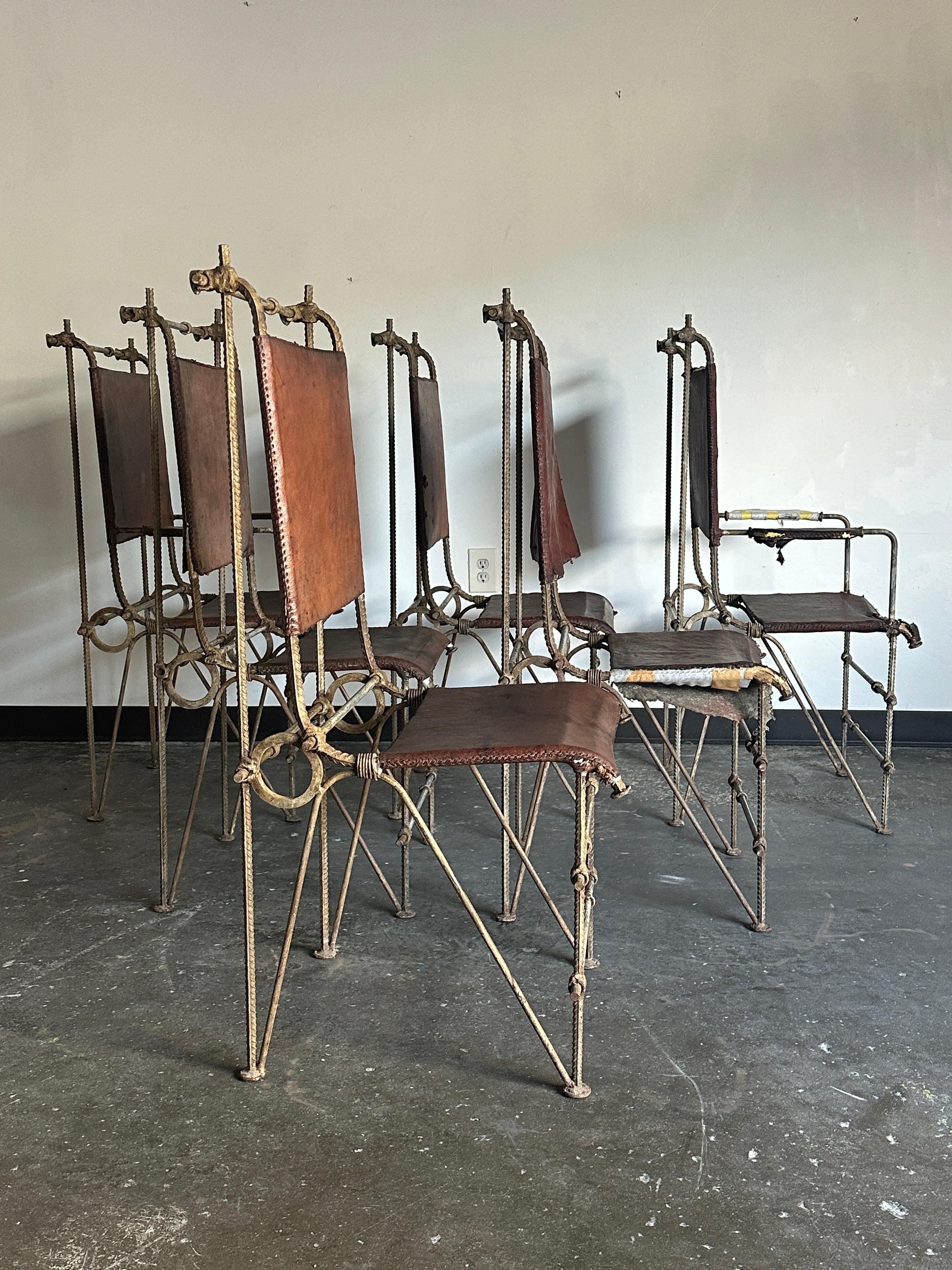 Ilana Goor Wrought Iron and Leather Chairs For Sale 5