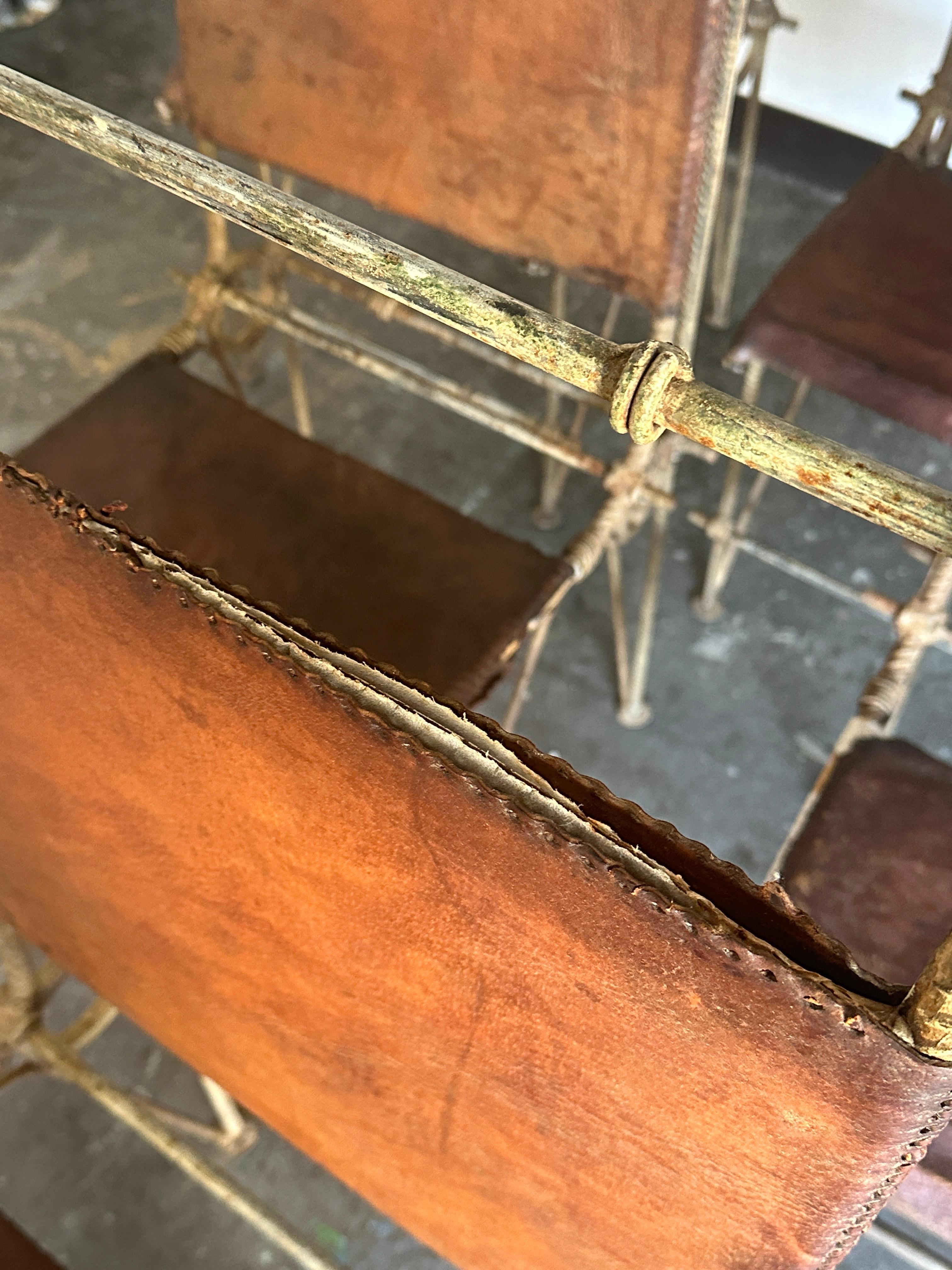 Brutalist Ilana Goor Wrought Iron and Leather Chairs For Sale