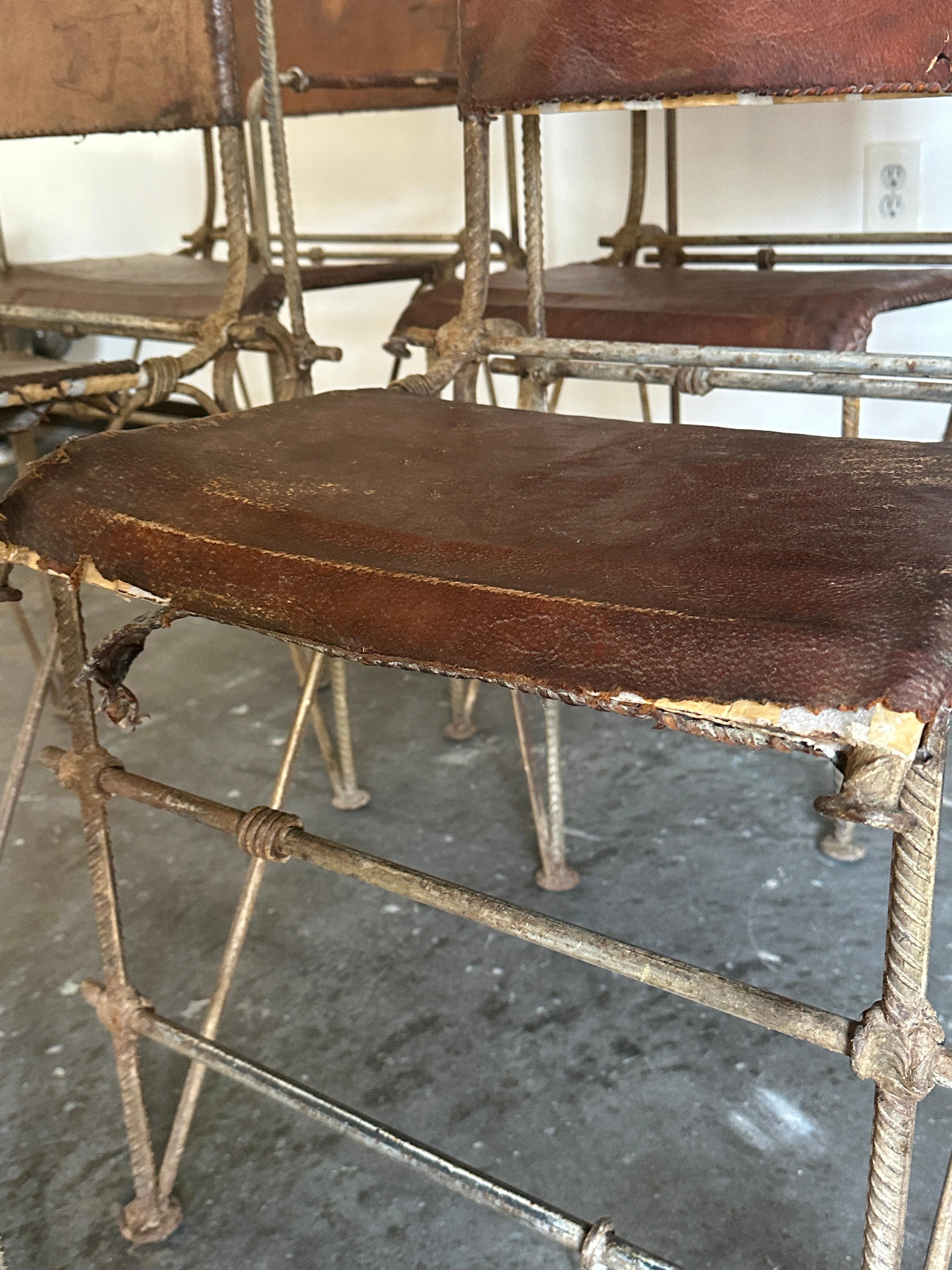 American Ilana Goor Wrought Iron and Leather Chairs For Sale