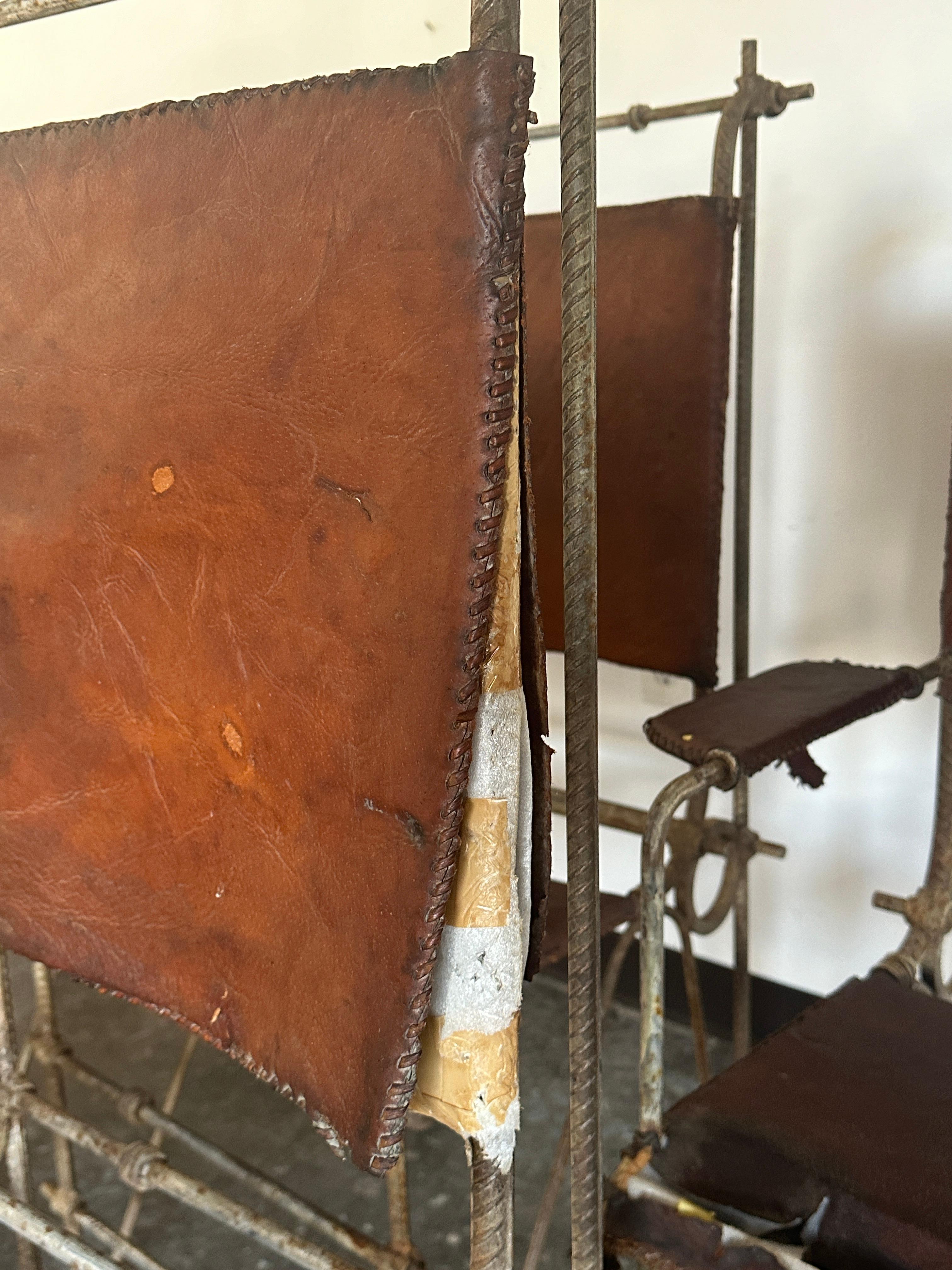 Ilana Goor Wrought Iron and Leather Chairs In Distressed Condition For Sale In Nashville, TN