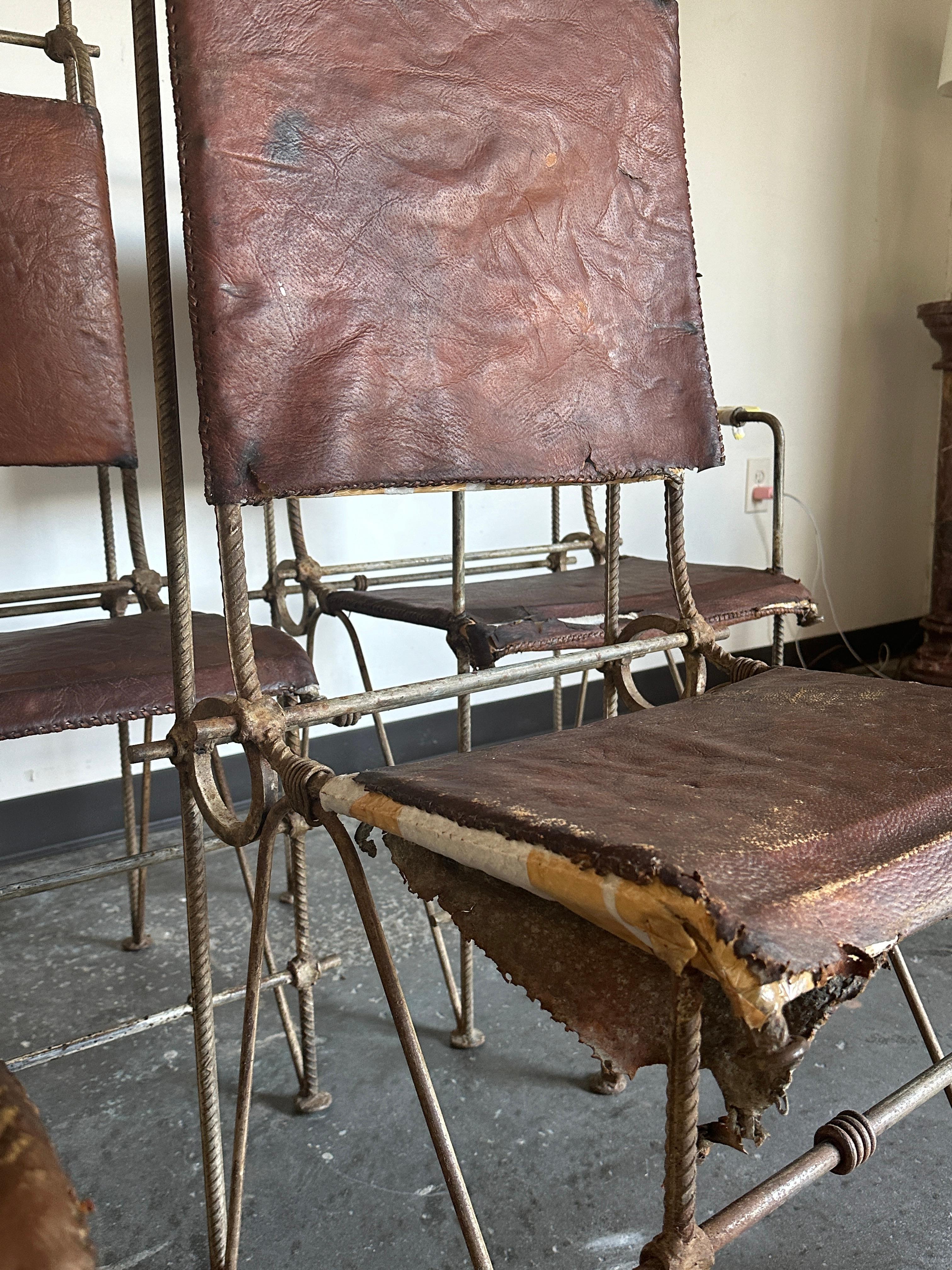 Ilana Goor Wrought Iron and Leather Chairs For Sale 2