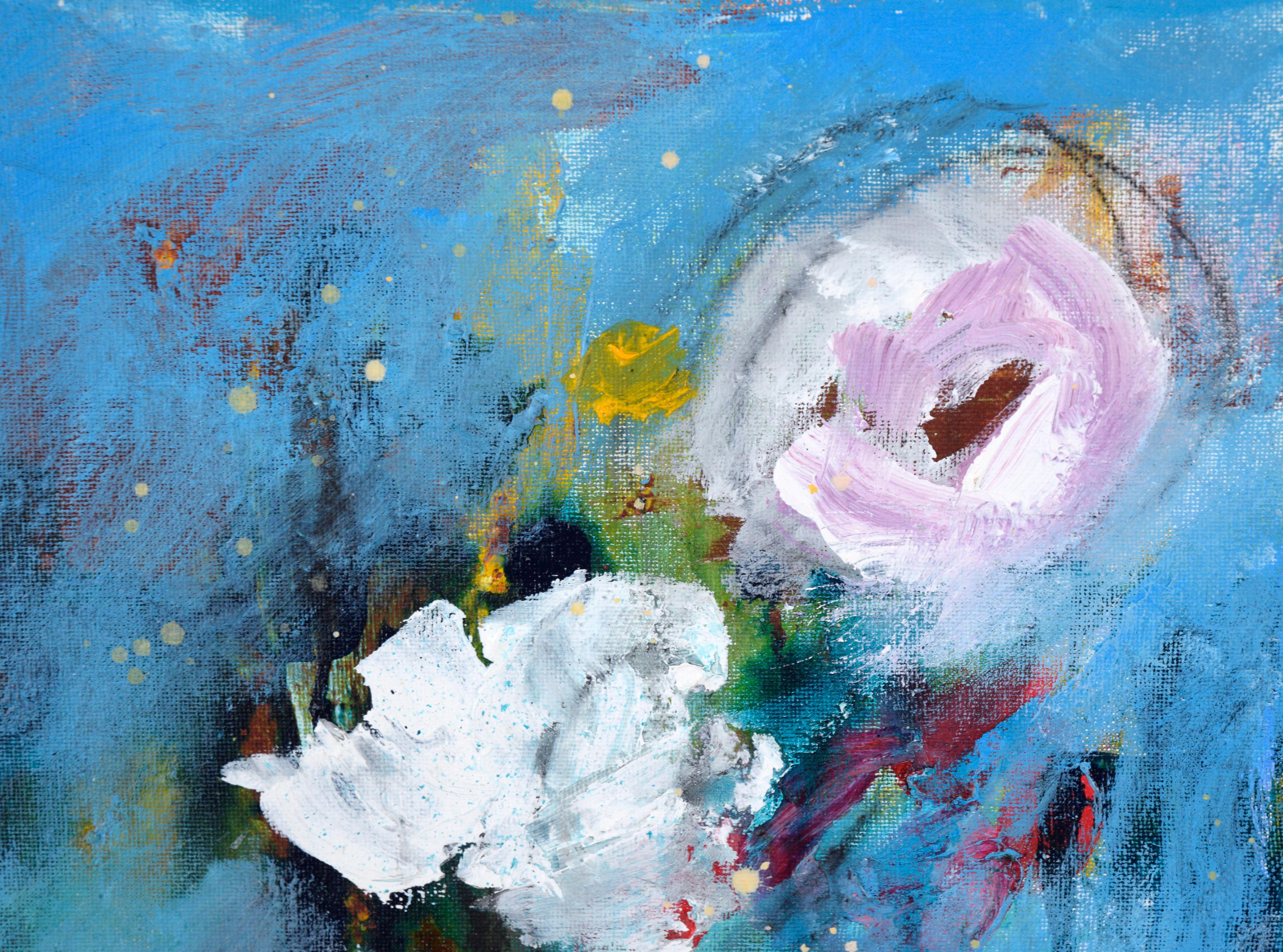 Abstract Expressionist Still Life with White Flowers - Abstract Impressionist Painting by Ilana Ingber
