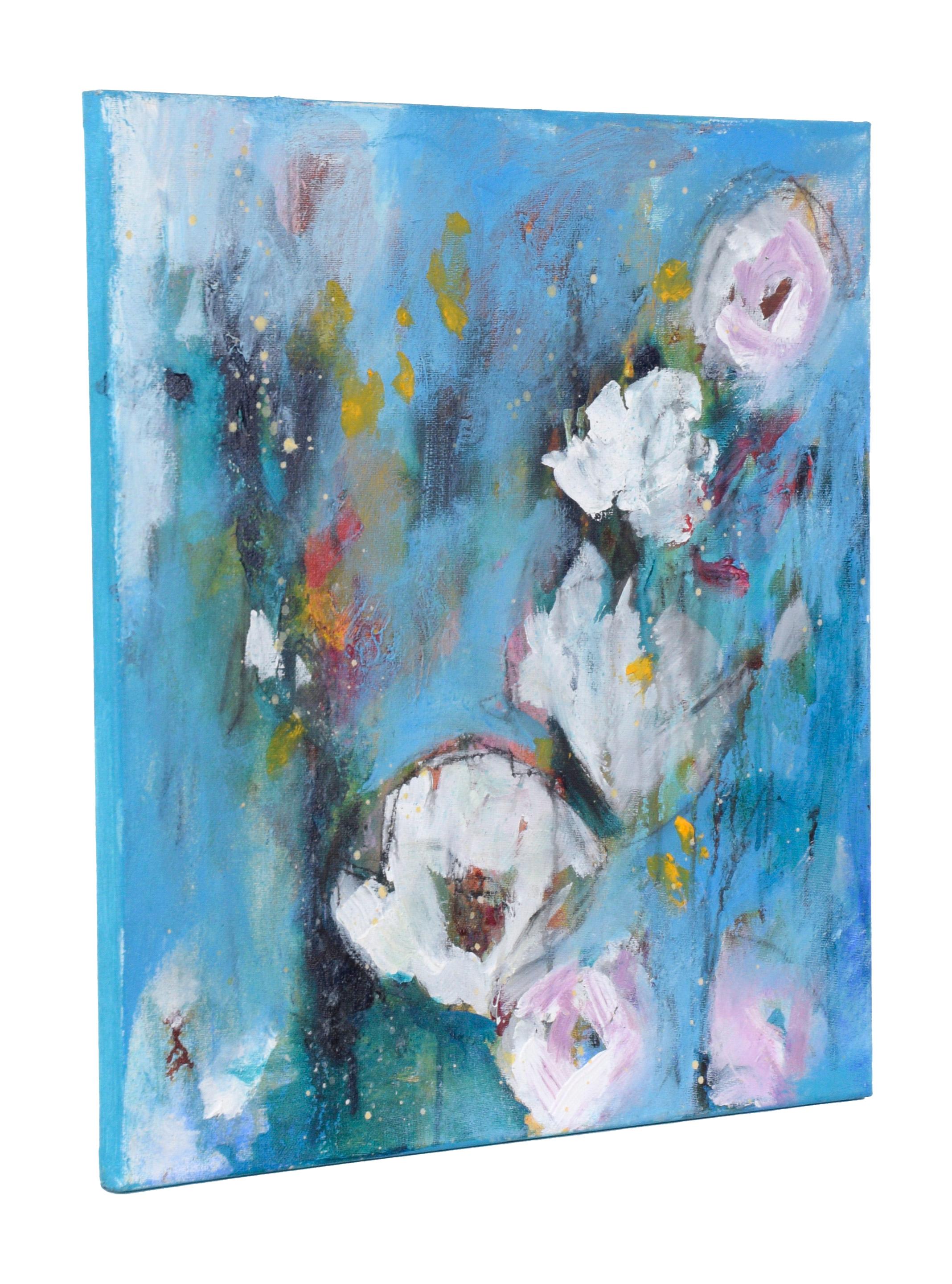 Abstraktes expressionistisches Stillleben mit weißen Blumen im Angebot 5