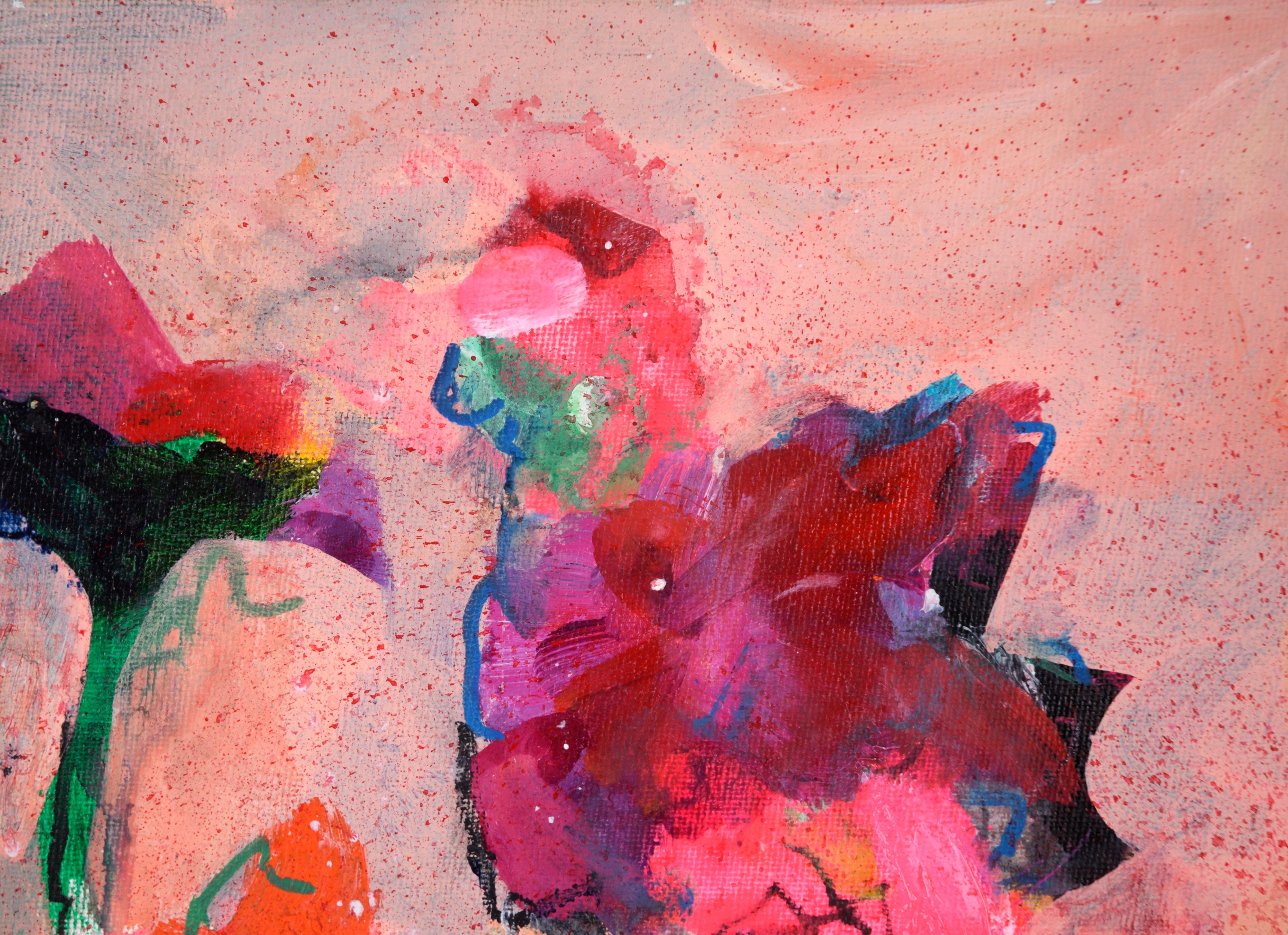 Natura morta floreale astratta in acrilico su tela - Painting di Ilana Ingber