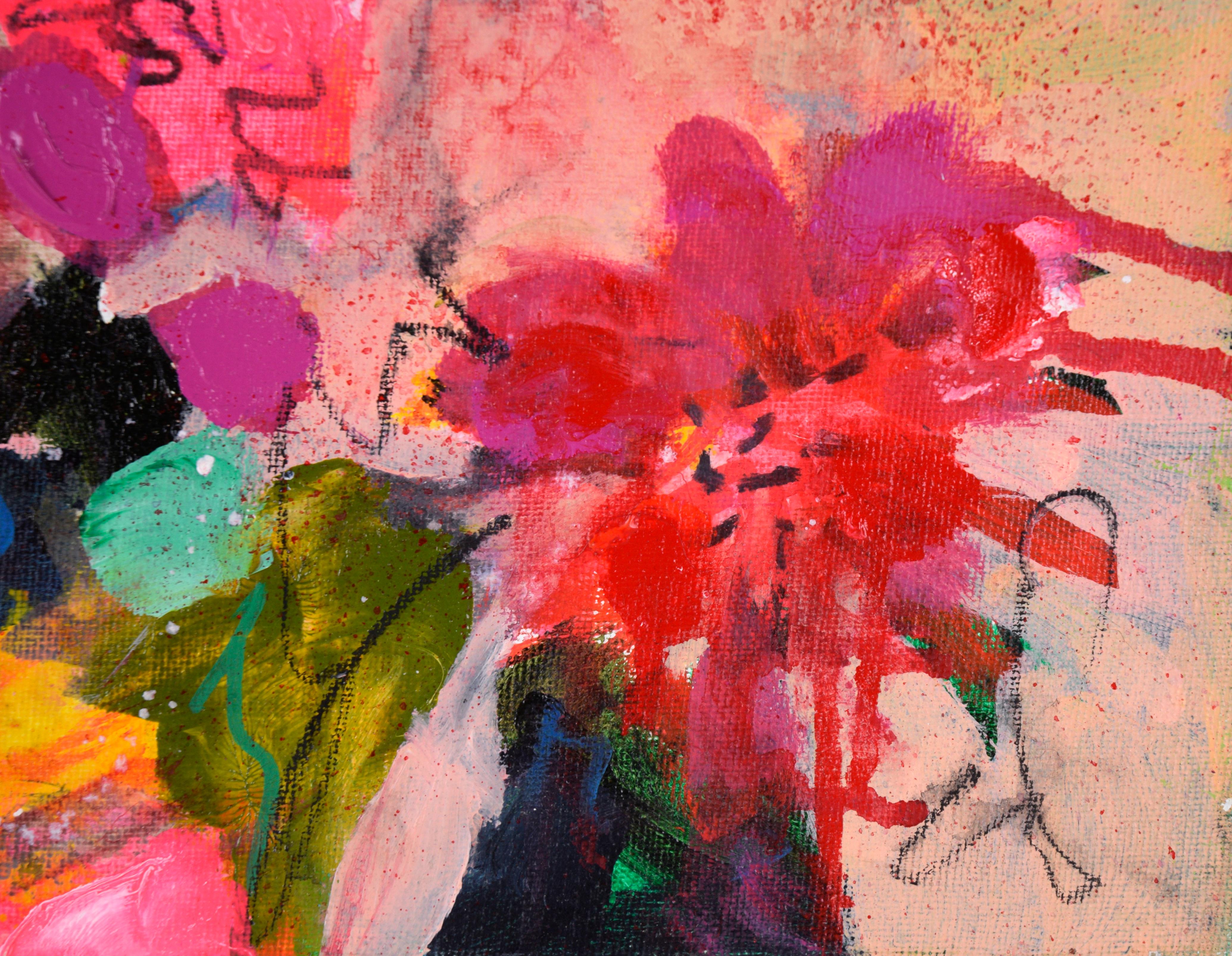 Natura morta floreale astratta in acrilico su tela - Abstract Painting Arancia di Ilana Ingber