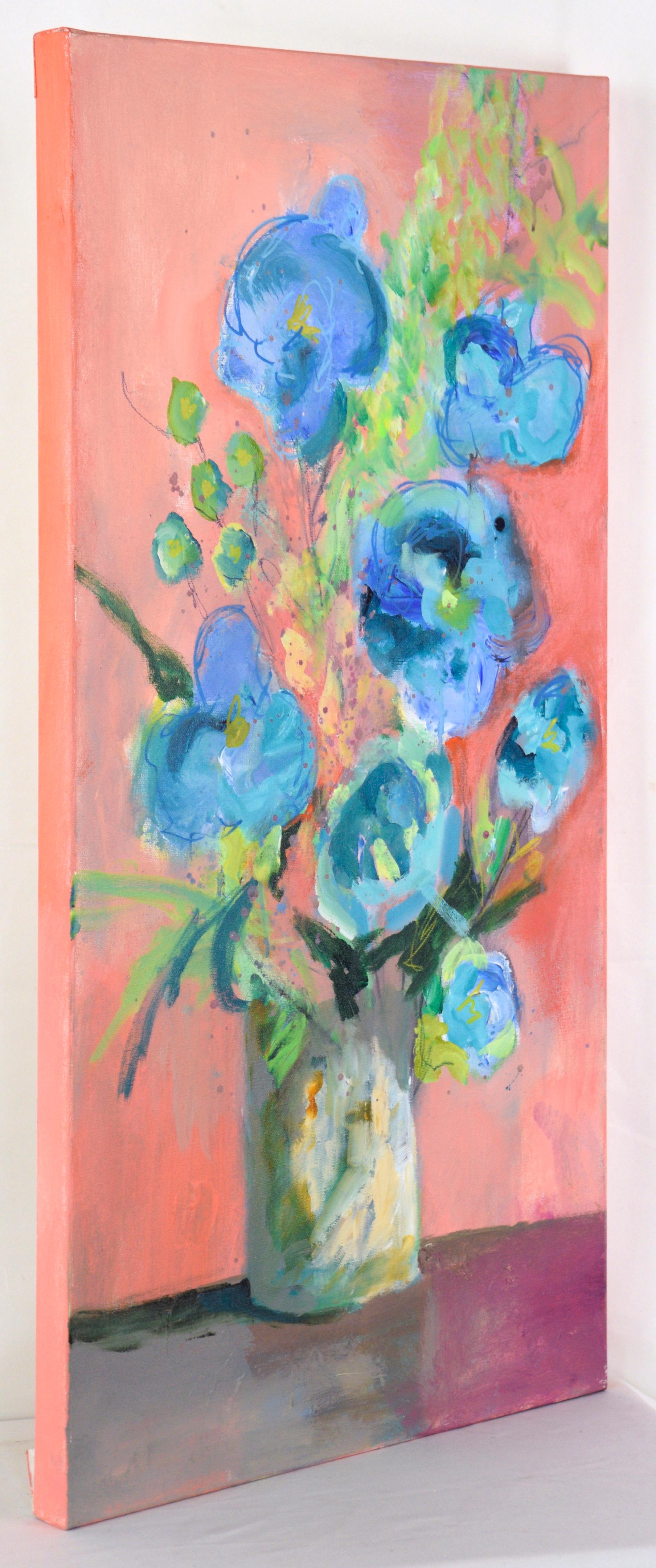 Stillleben mit blauen und rosa Blumen im Angebot 6