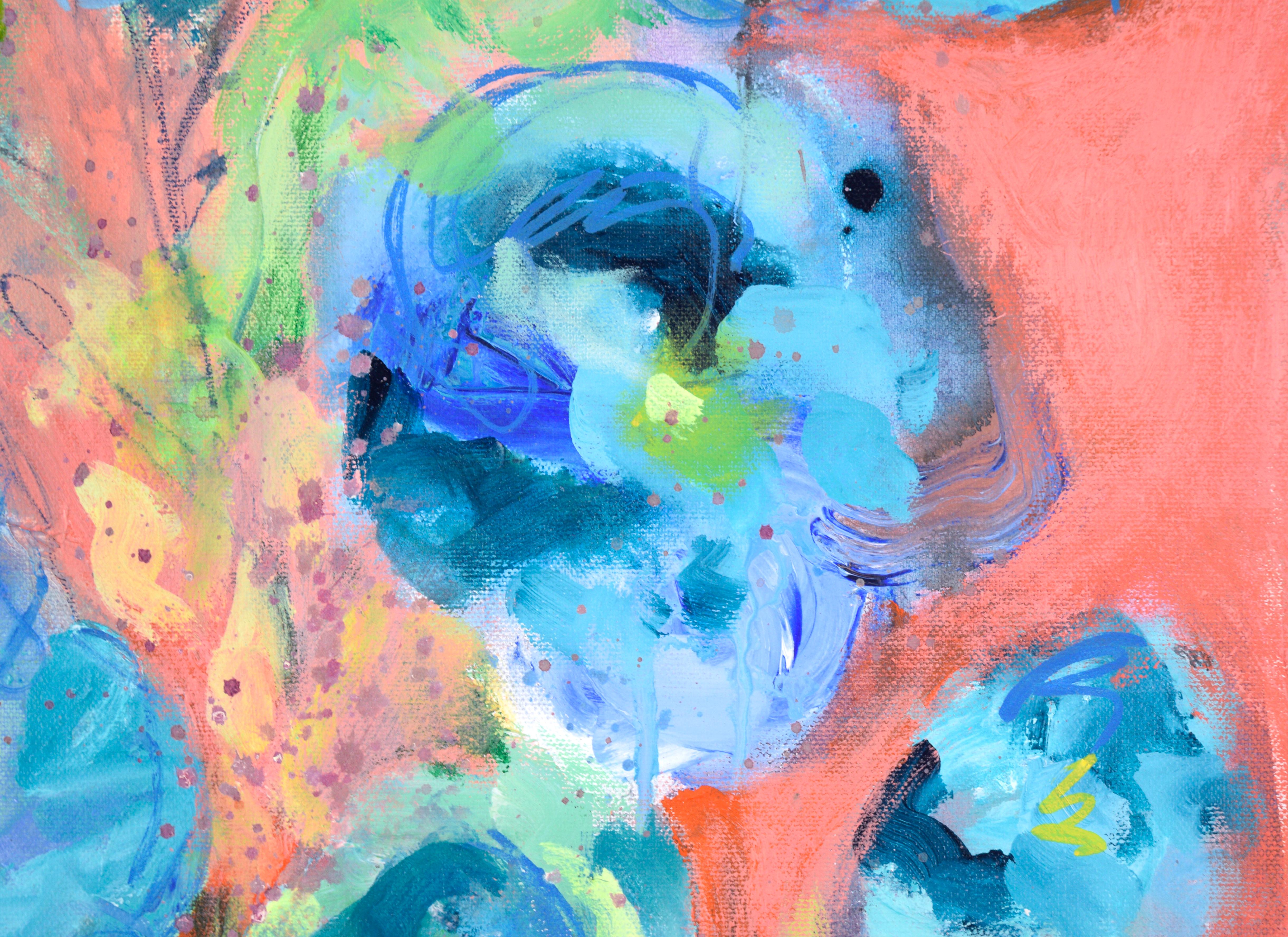Blue and Pink Floral Still Life - Abstract Impressionist Painting by Ilana Ingber