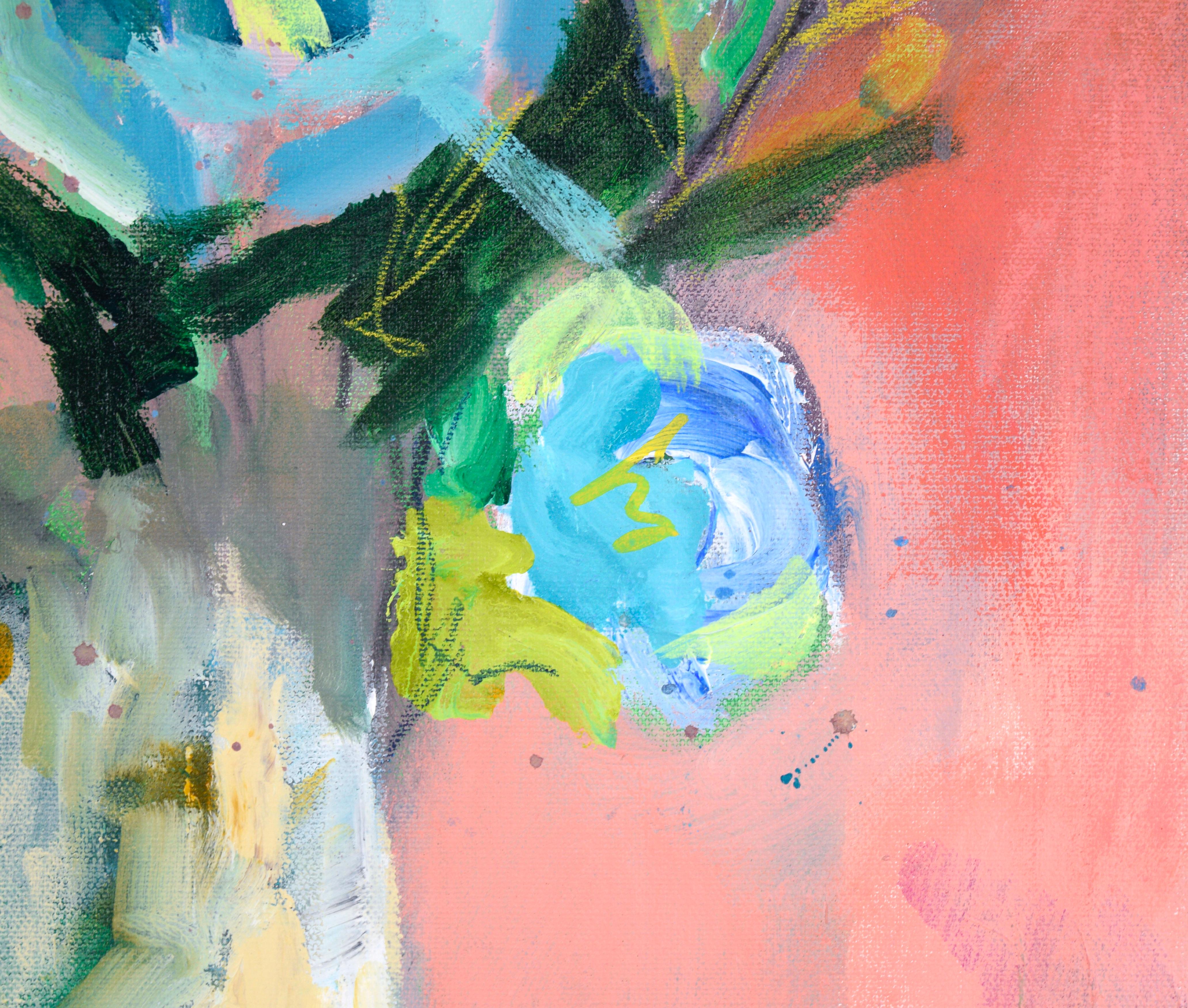 Blue and Pink Floral Still Life For Sale 1